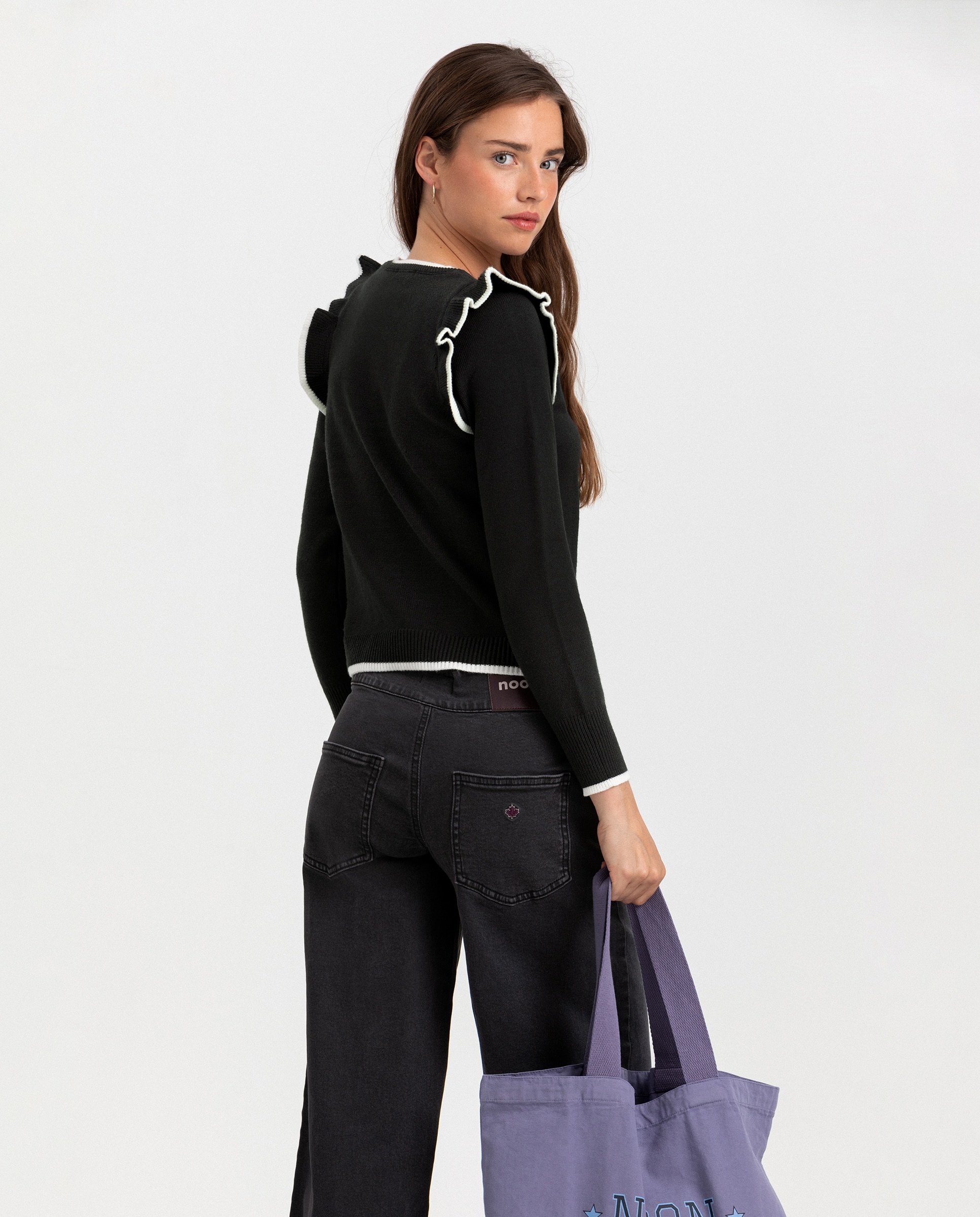 Jersey manga larga de mujer con volantes - Noon - Antracita / Gris Antracita / Gris-2