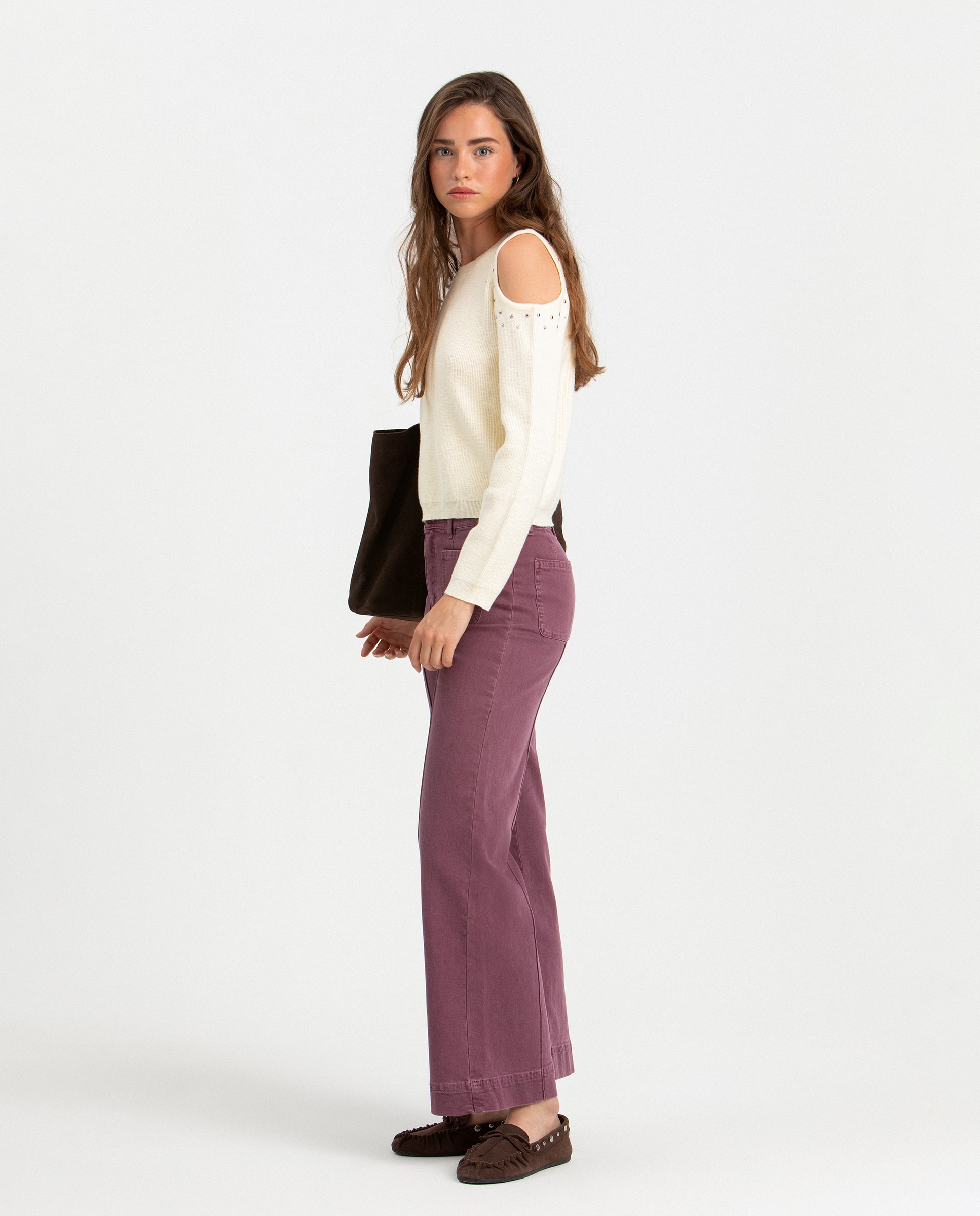 Jersey mujer hombros descubiertos con tachuelas - Noon - Crudo Crudo-3
