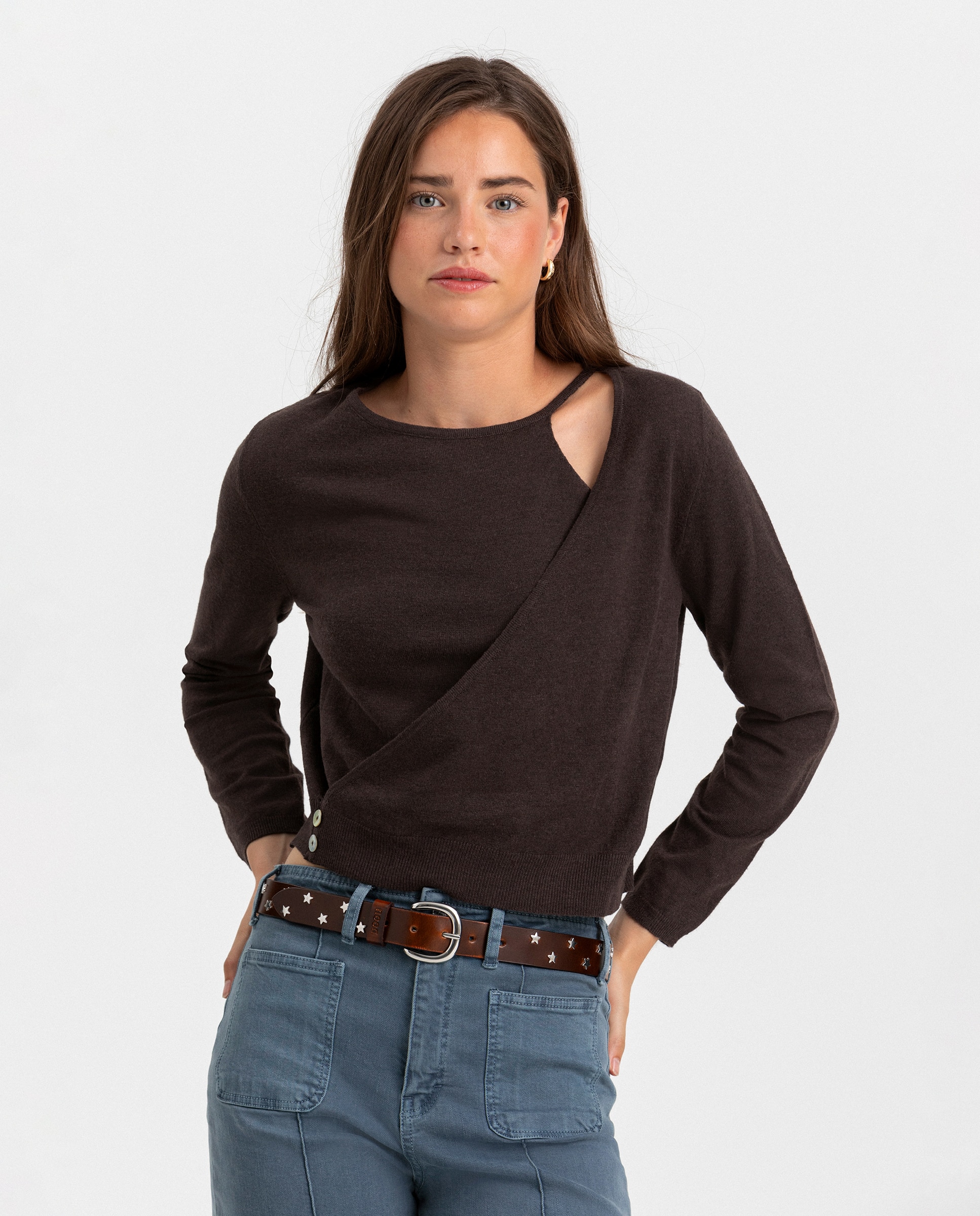 Imagen 0 de Jersey de mujer cruzado Marrón