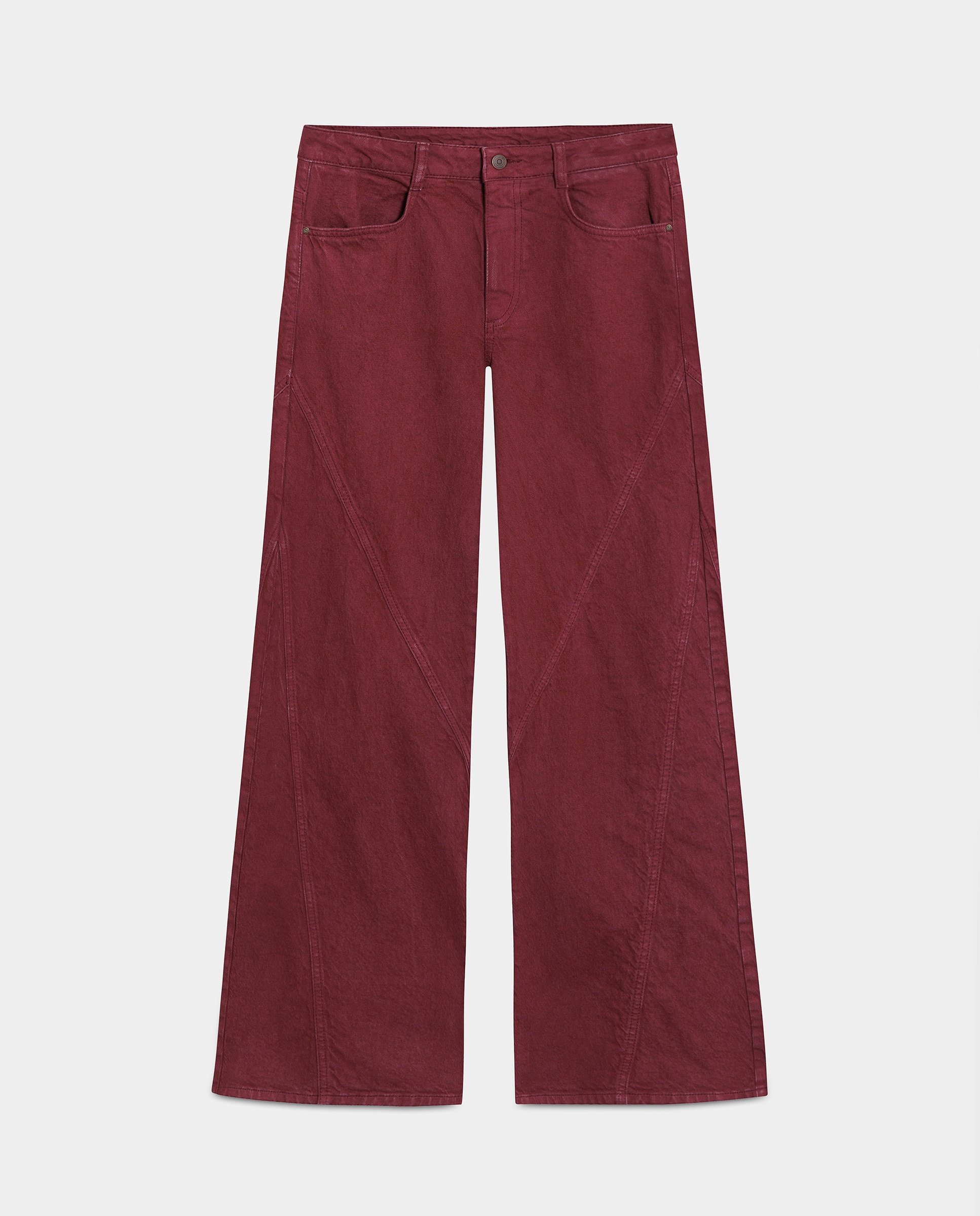 Vaquero wide leg de mujer detalle cortes - Noon - Burdeos Burdeos-5