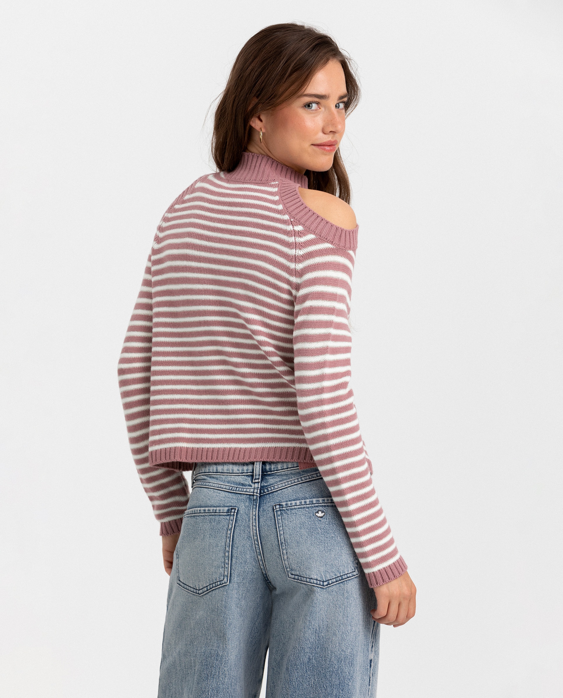 Jersey de mujer a rayas con abertura hombros - Noon - Rosa Rosa-2