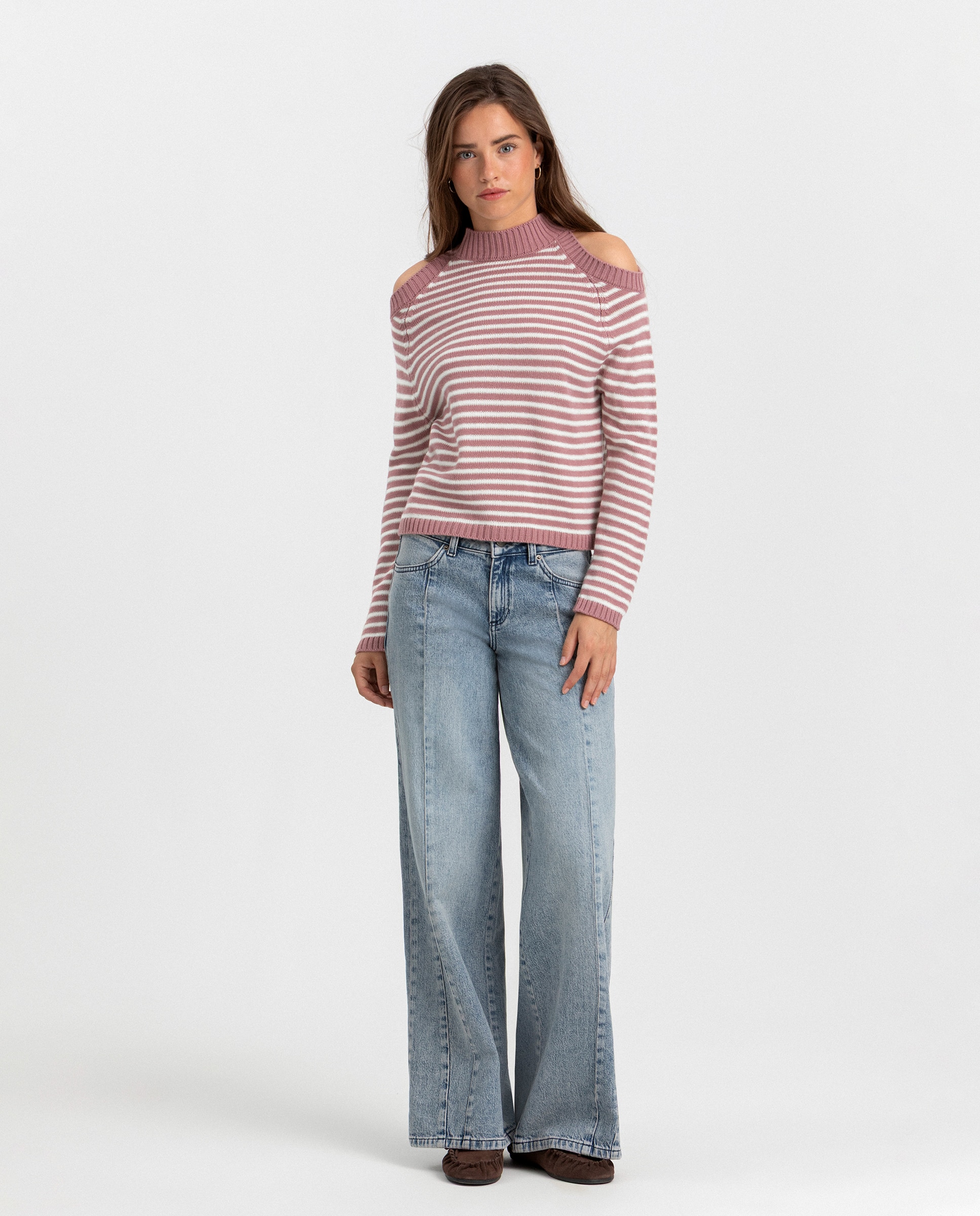 Jersey de mujer a rayas con abertura hombros - Noon - Rosa Rosa-3
