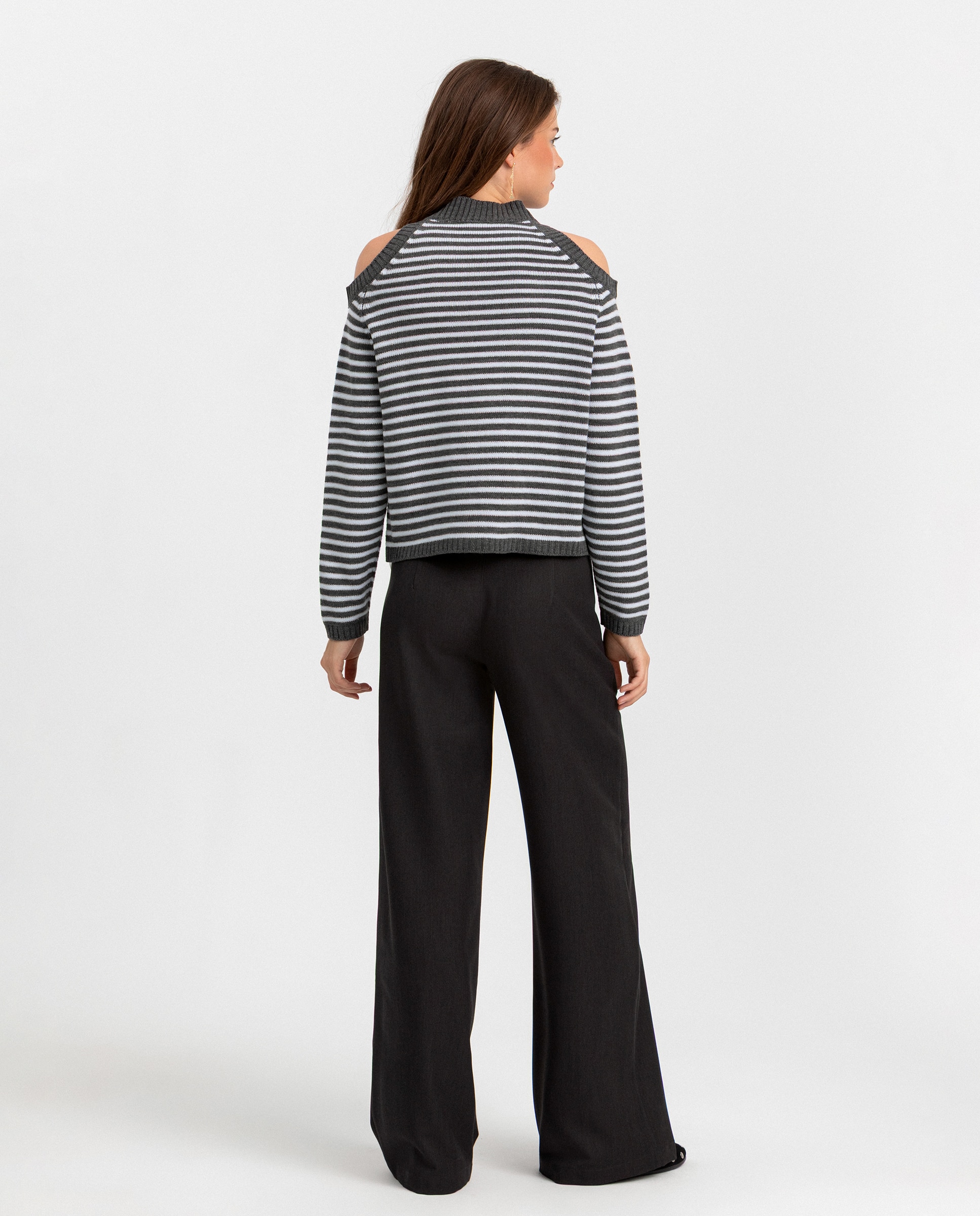 Jersey de mujer a rayas con abertura hombros - Noon - Gris Gris-2