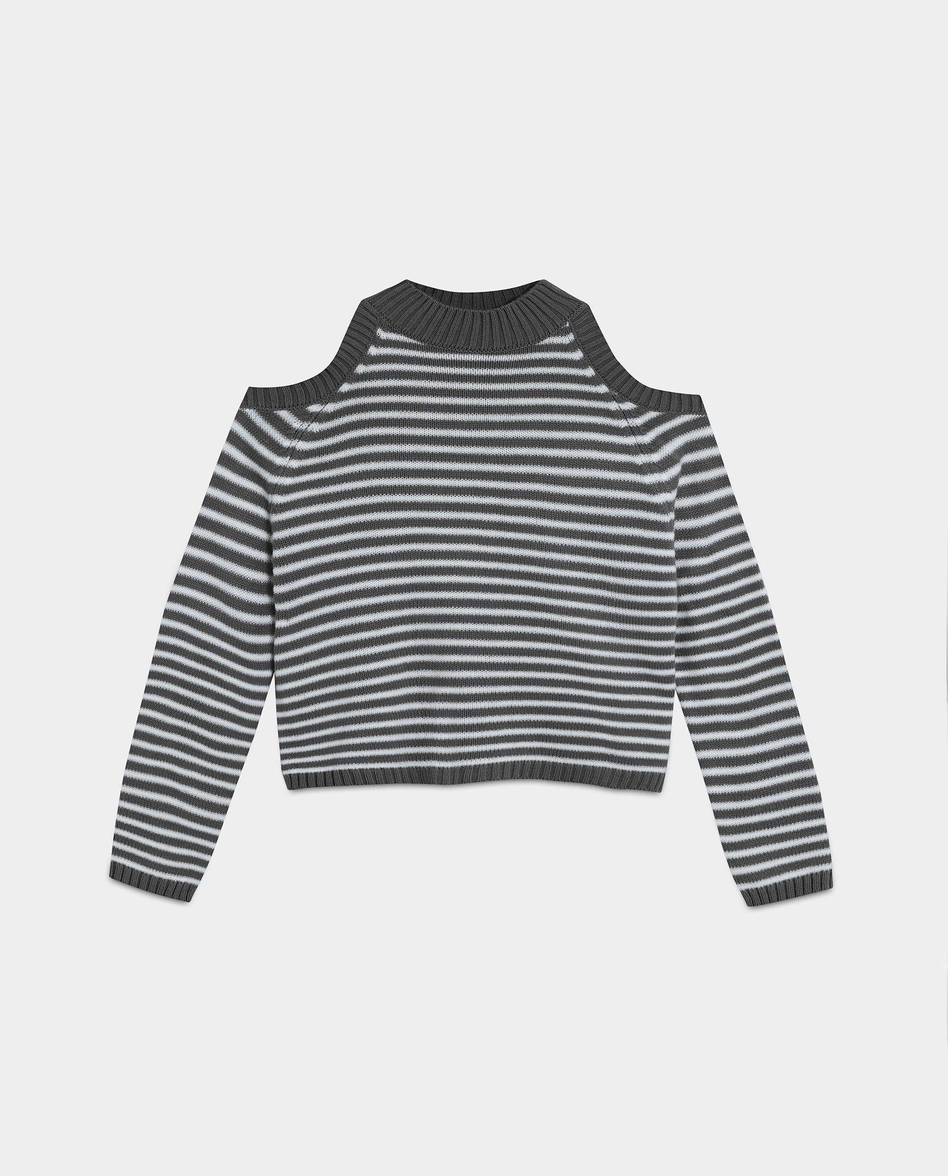 Jersey de mujer a rayas con abertura hombros - Noon - Gris Gris-5