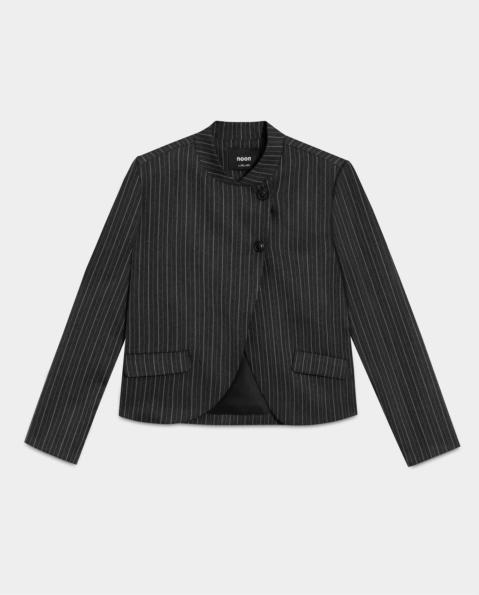 Blazer cruzada de rayas de mujer - Noon - Gris Gris-5