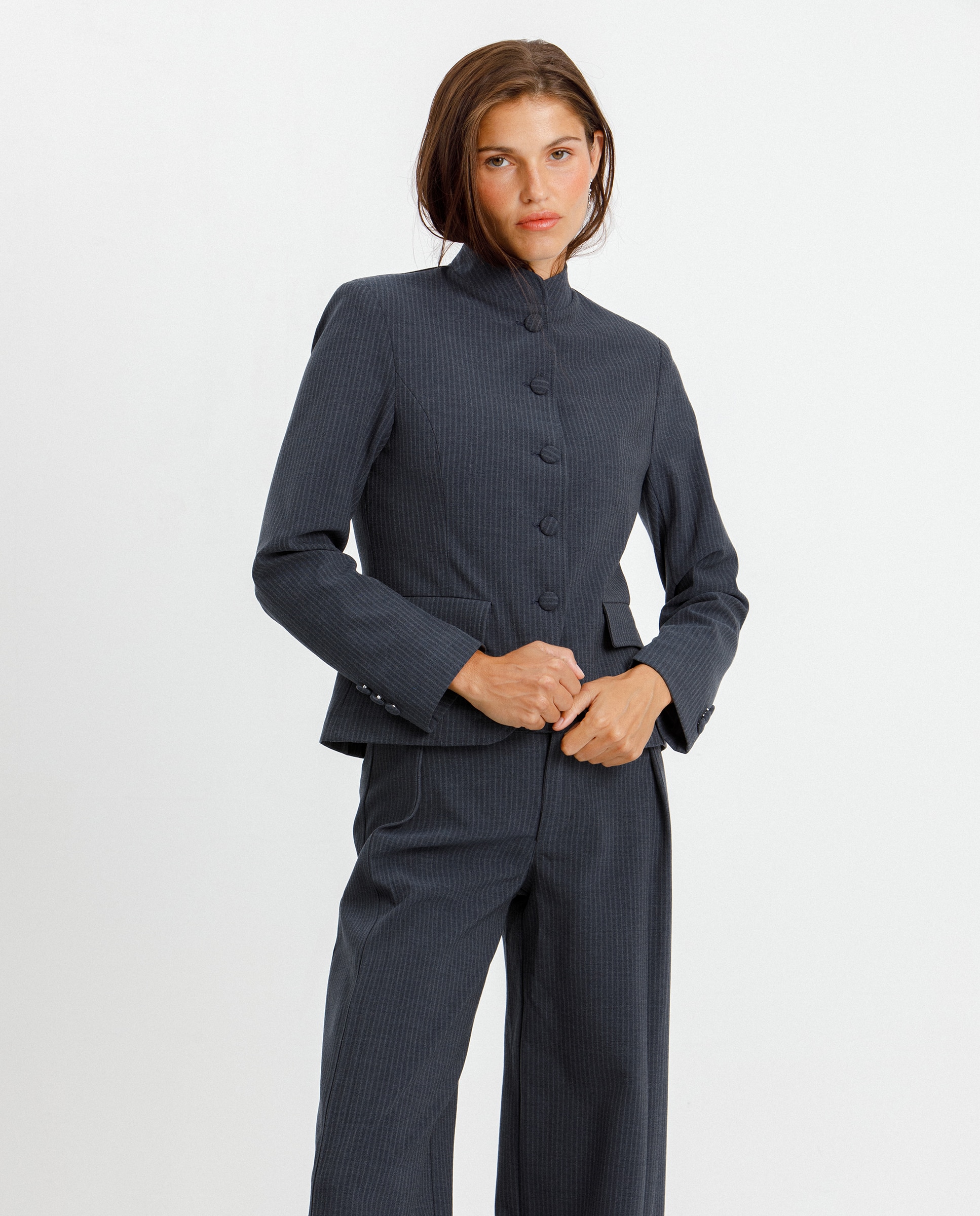 Imagen 1 de Chaqueta de mujer rayas cirre con botones Azul