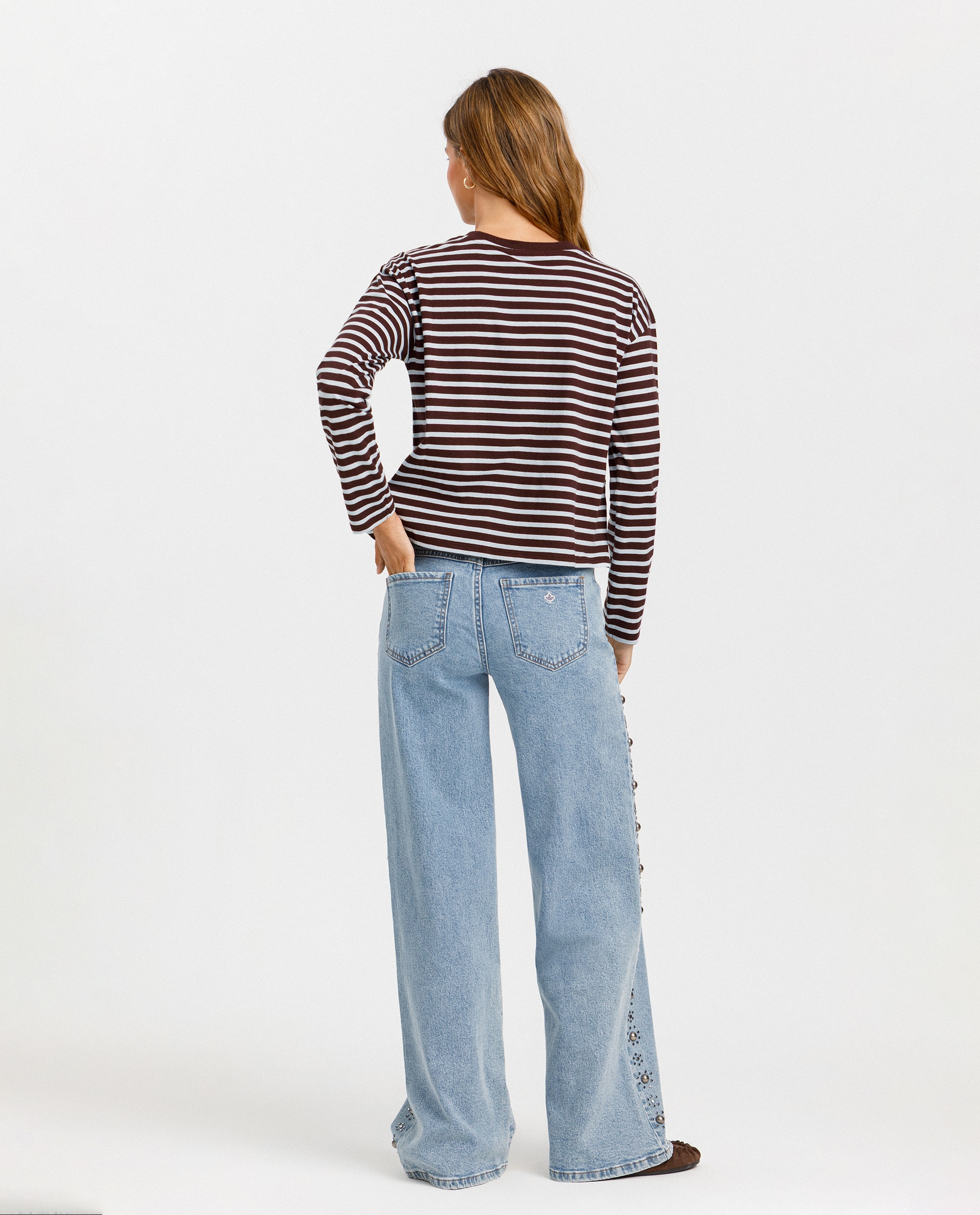 Vaquero de mujer low rise con tachas - Noon - Azul Azul-2