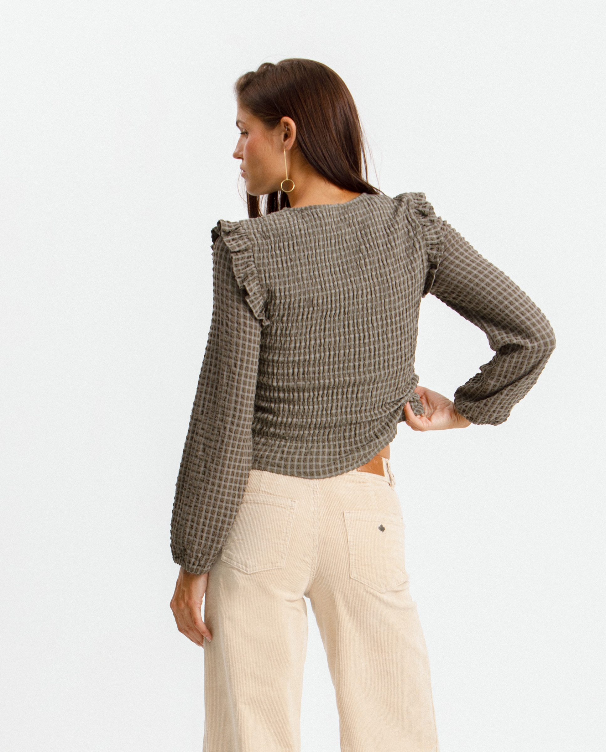 Imagen 2 de Top de mujer fruncido a cuadros - Noon - Gris Gris