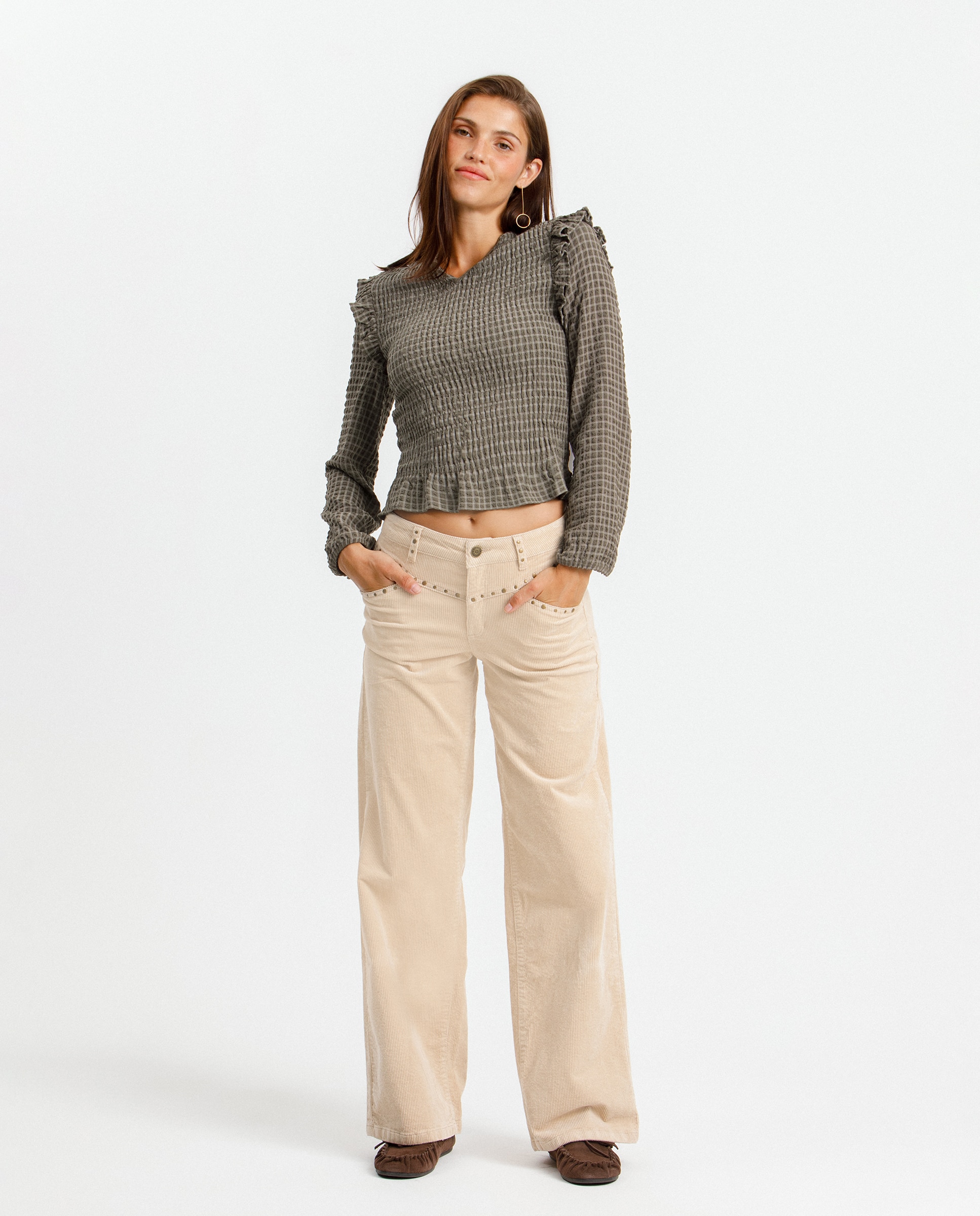 Imagen 3 de Top de mujer fruncido a cuadros - Noon - Gris Gris