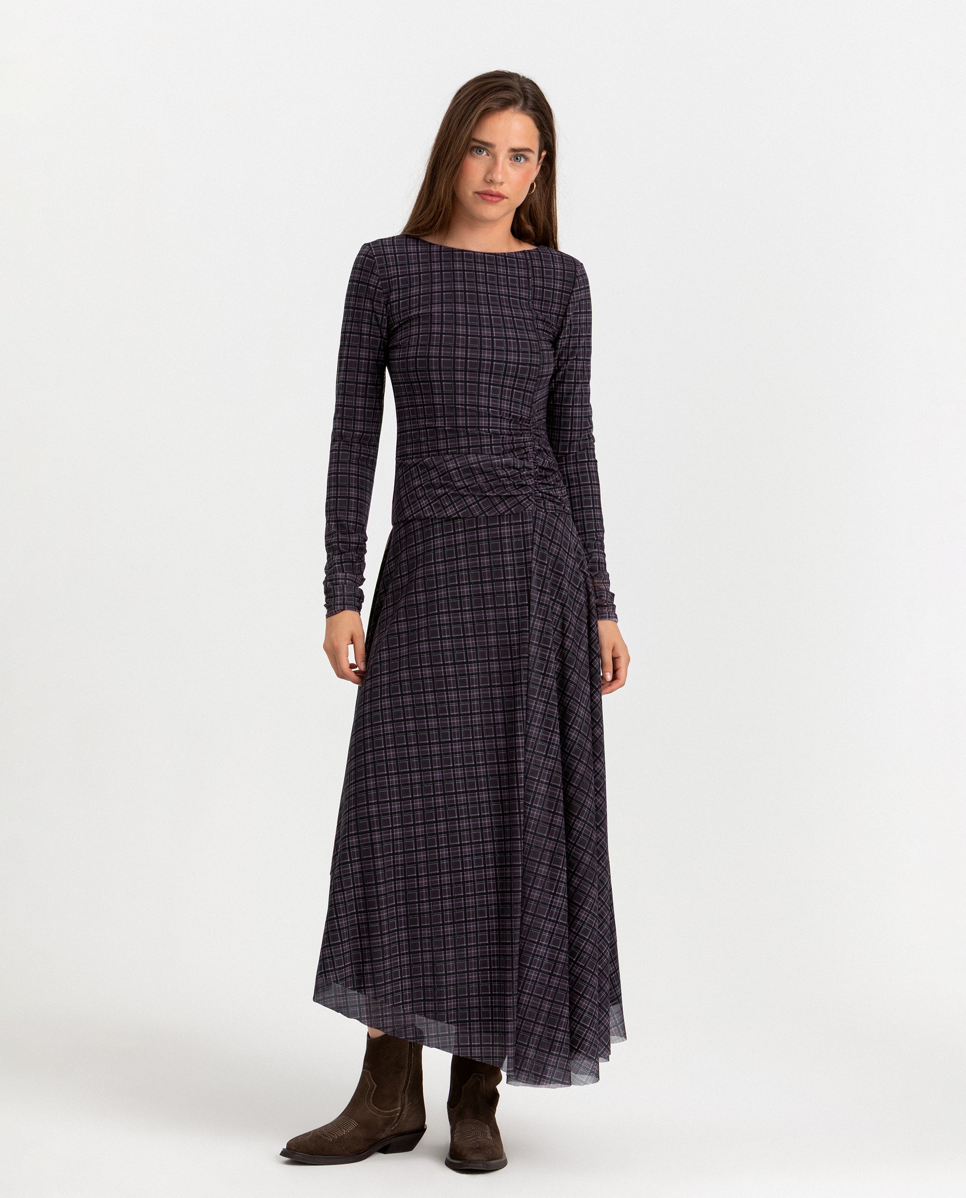 Vestido midi cuadros - Noon - Burdeos Burdeos-1