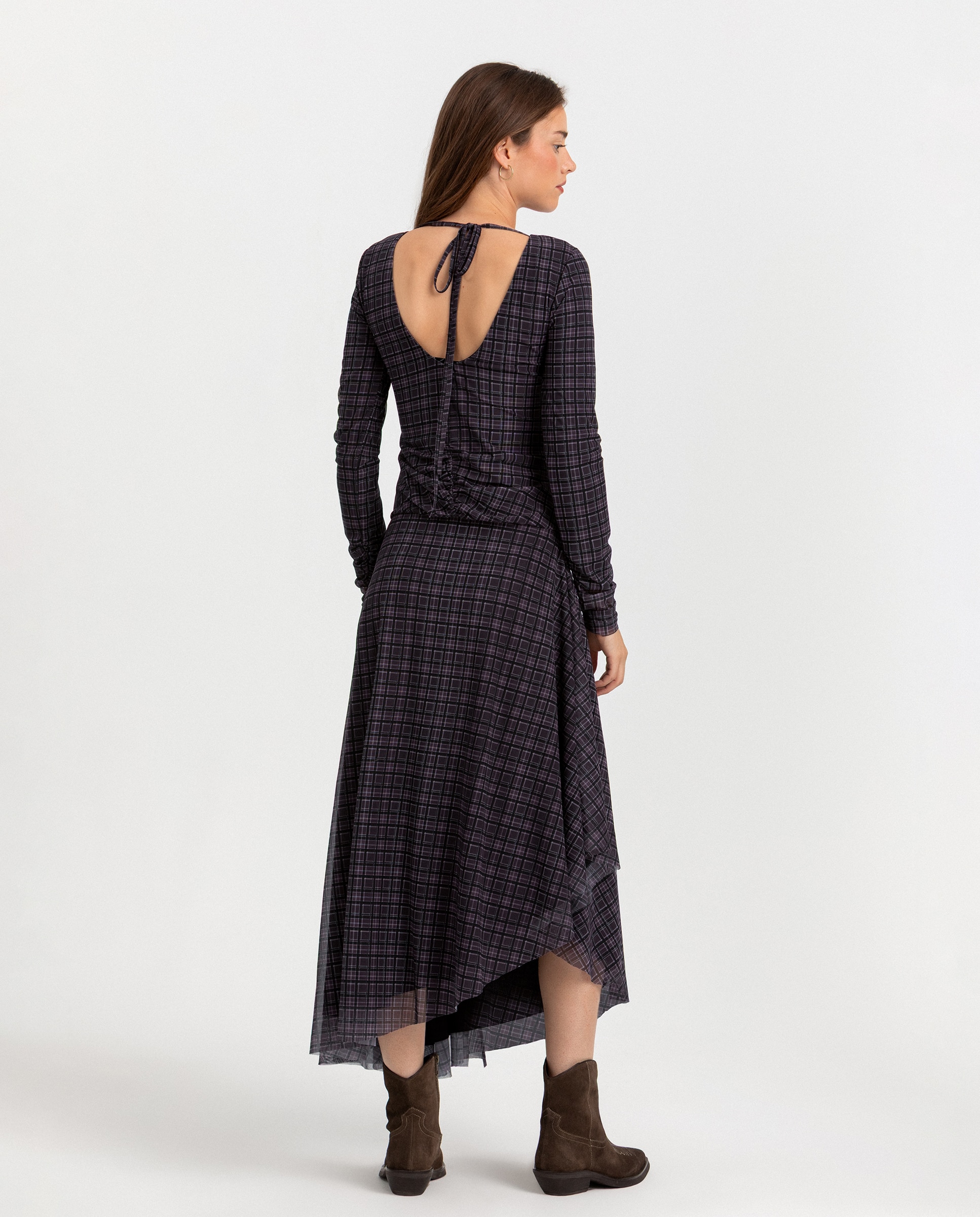 Vestido midi cuadros - Noon - Burdeos Burdeos-2