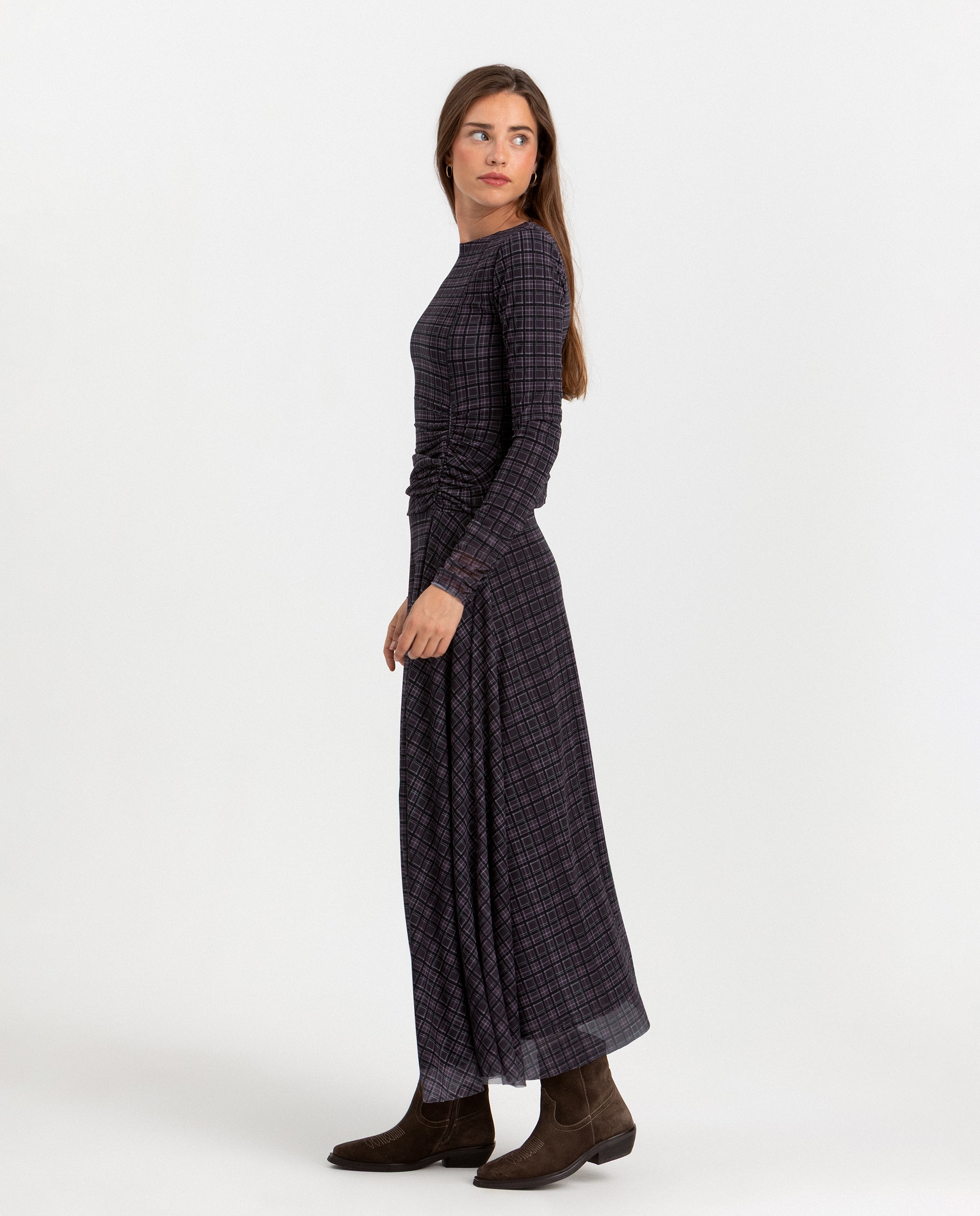 Vestido midi cuadros - Noon - Burdeos Burdeos-3