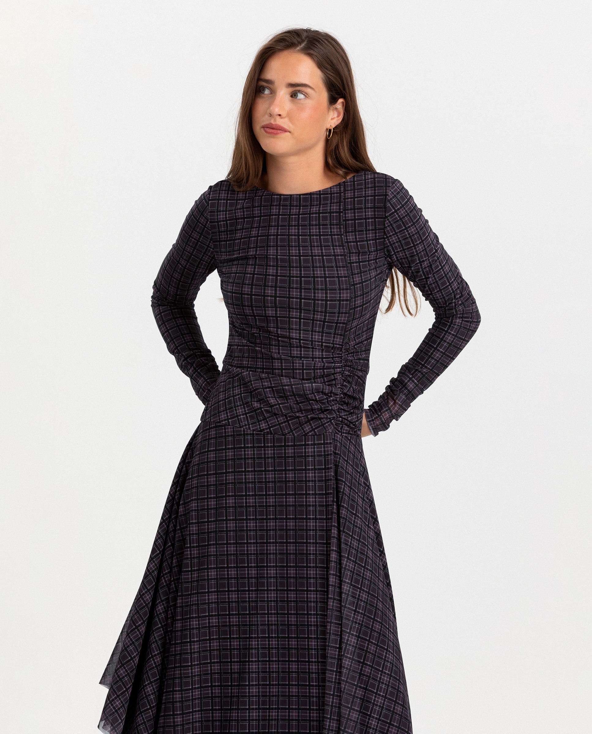 Vestido midi cuadros - Noon - Burdeos Burdeos-4