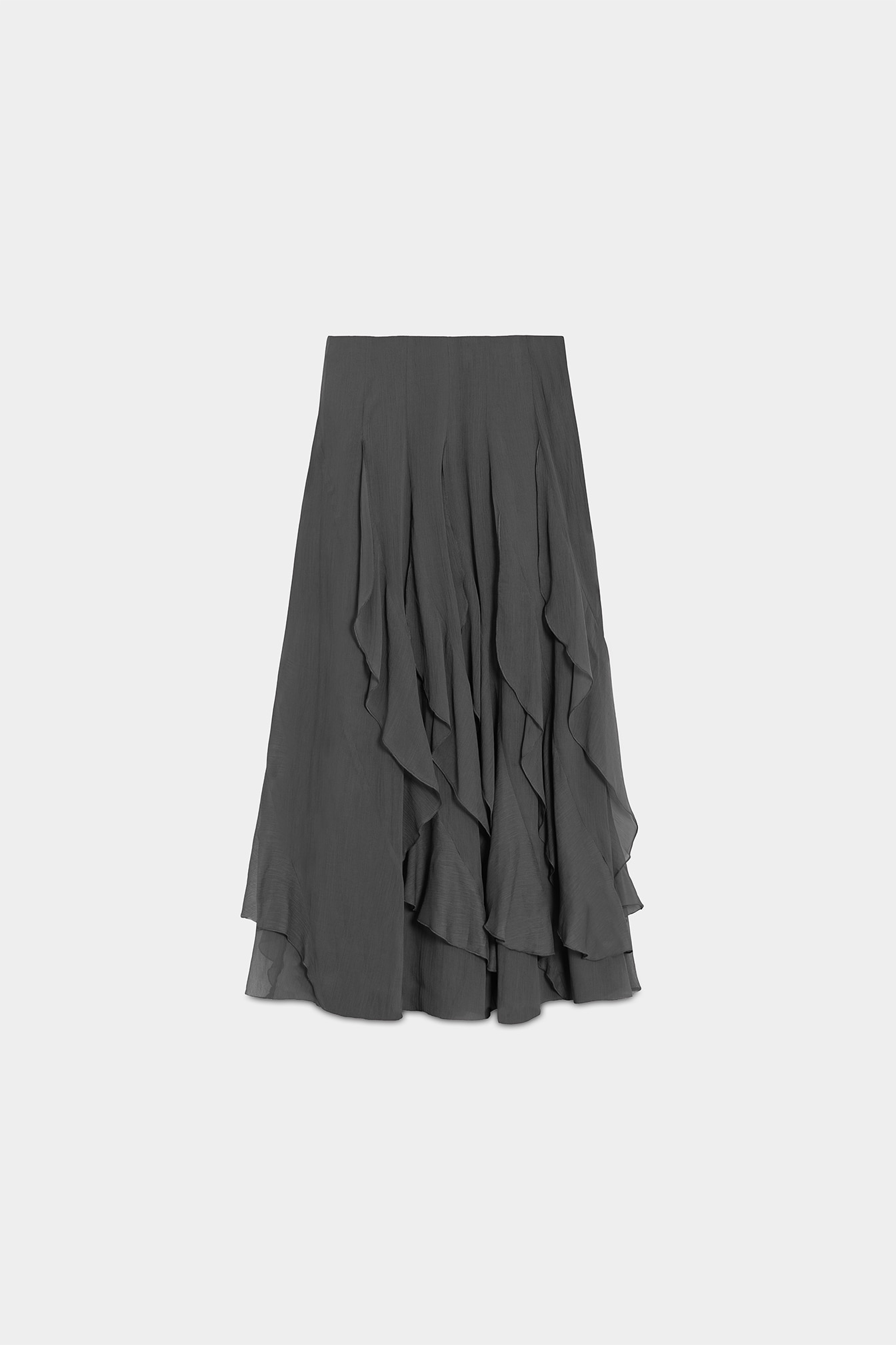 Falda midi volantes liso - Noon - Gris oscuro Gris oscuro-5