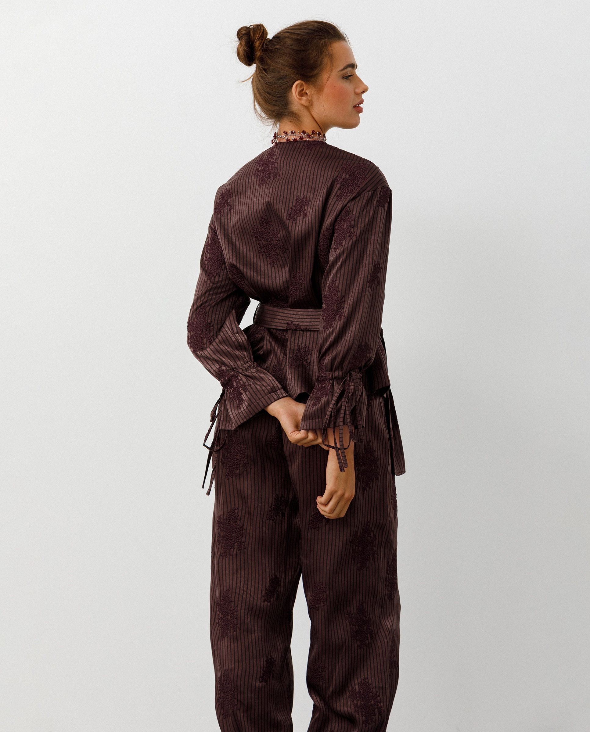 Chaqueta de mujer con cinturon tipo lazada - Noon - Burdeos Burdeos-2