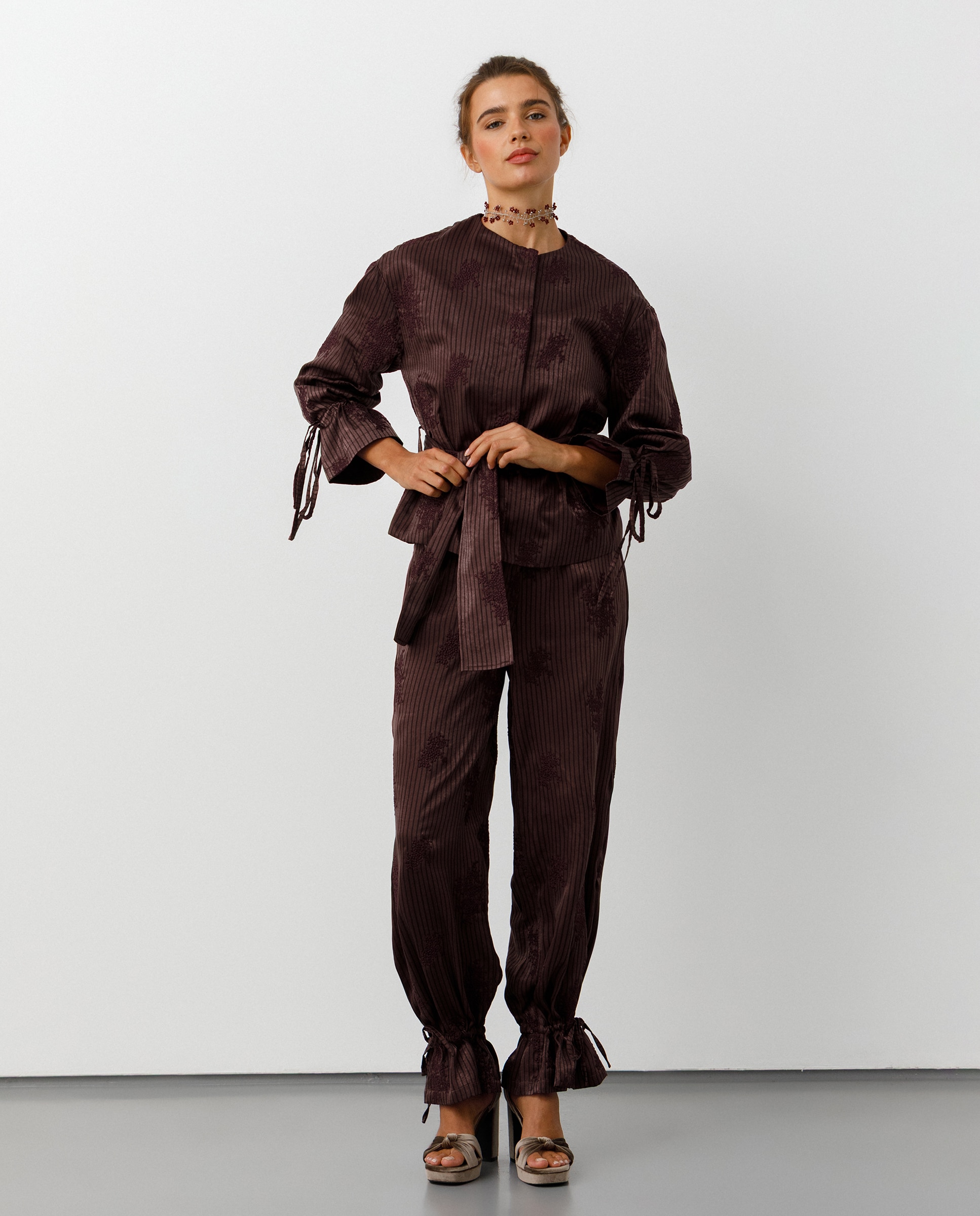 Chaqueta de mujer con cinturon tipo lazada - Noon - Burdeos Burdeos-3