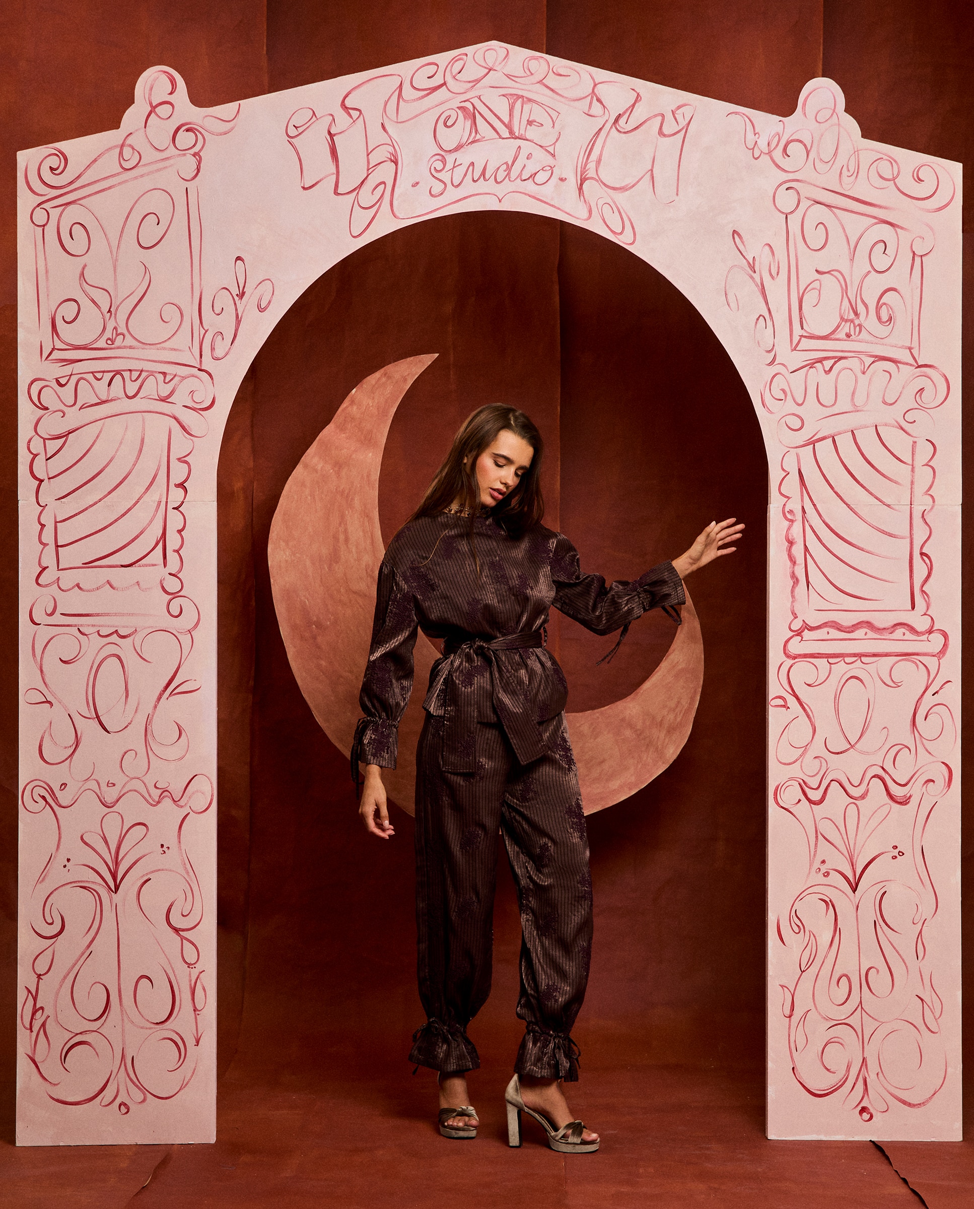 Pantalón bombacho estampado de mujer - Noon - Burdeos Burdeos-4