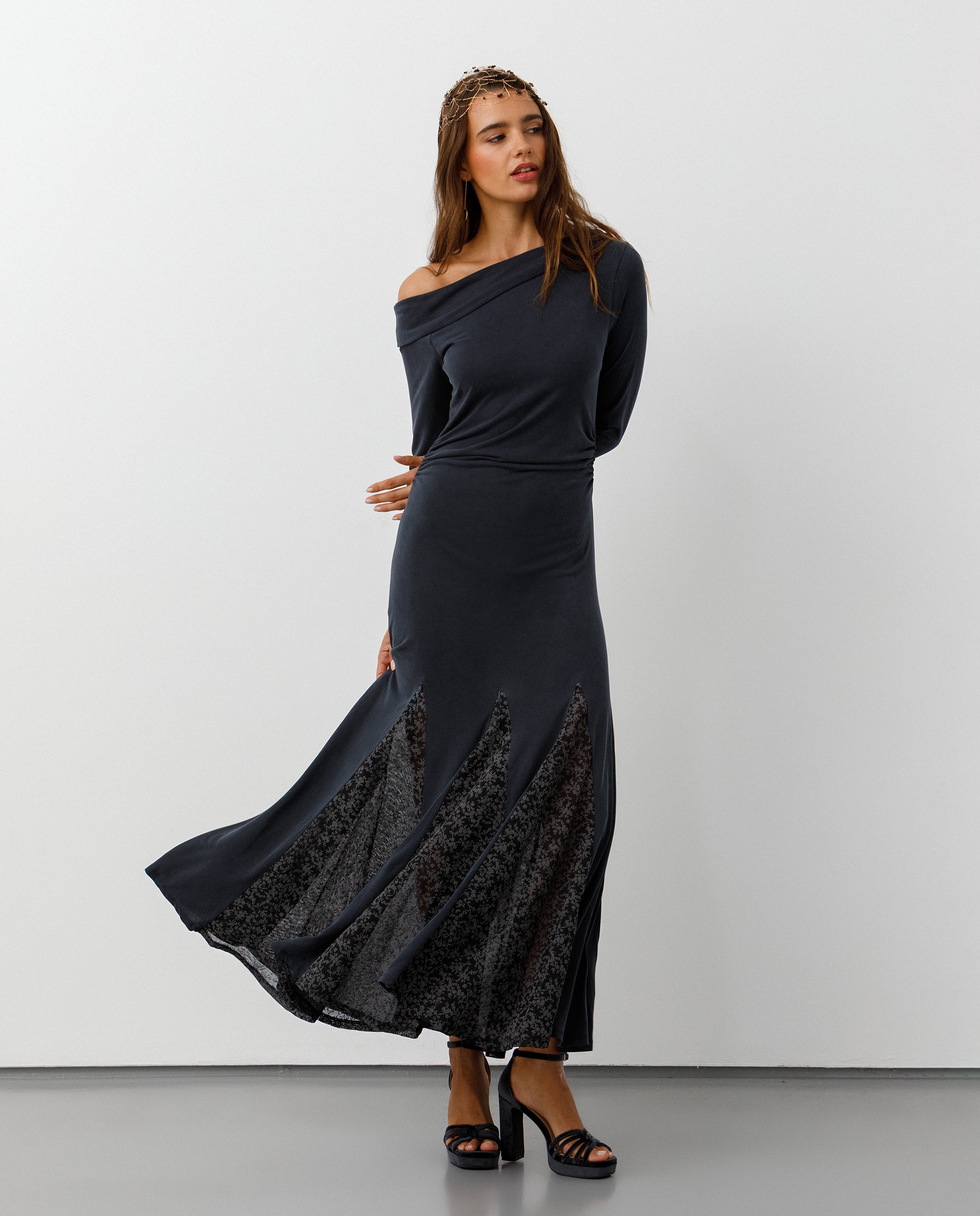 Vestido midi de mujer con godets - Noon - Morado Morado-1