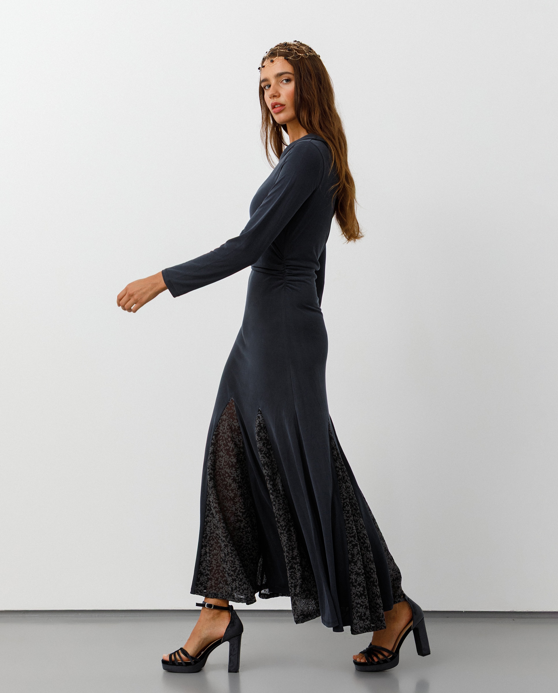 Vestido midi de mujer con godets - Noon - Morado Morado-3