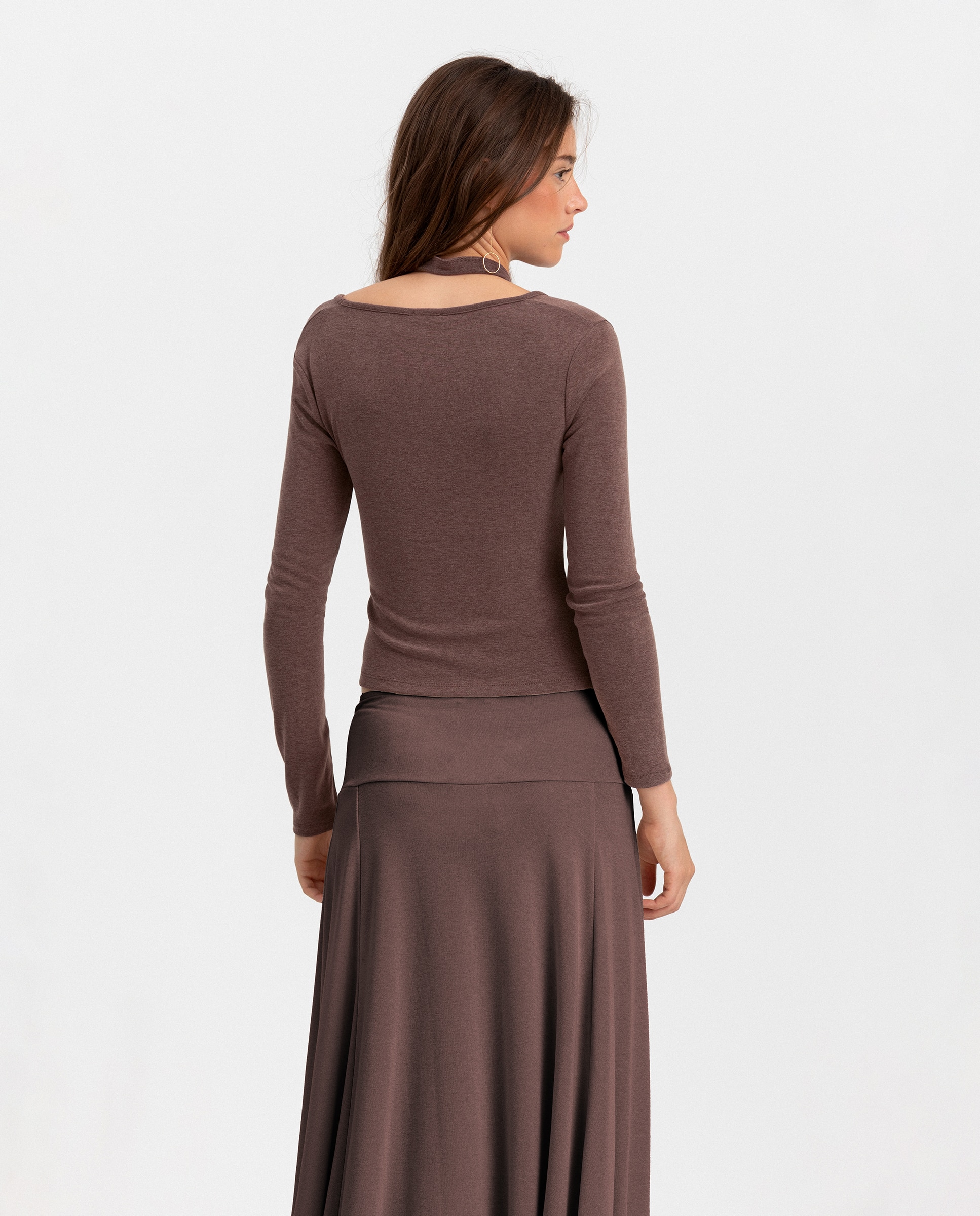 Top halter de mujer de manga larga - Noon - Marrón Marrón-2