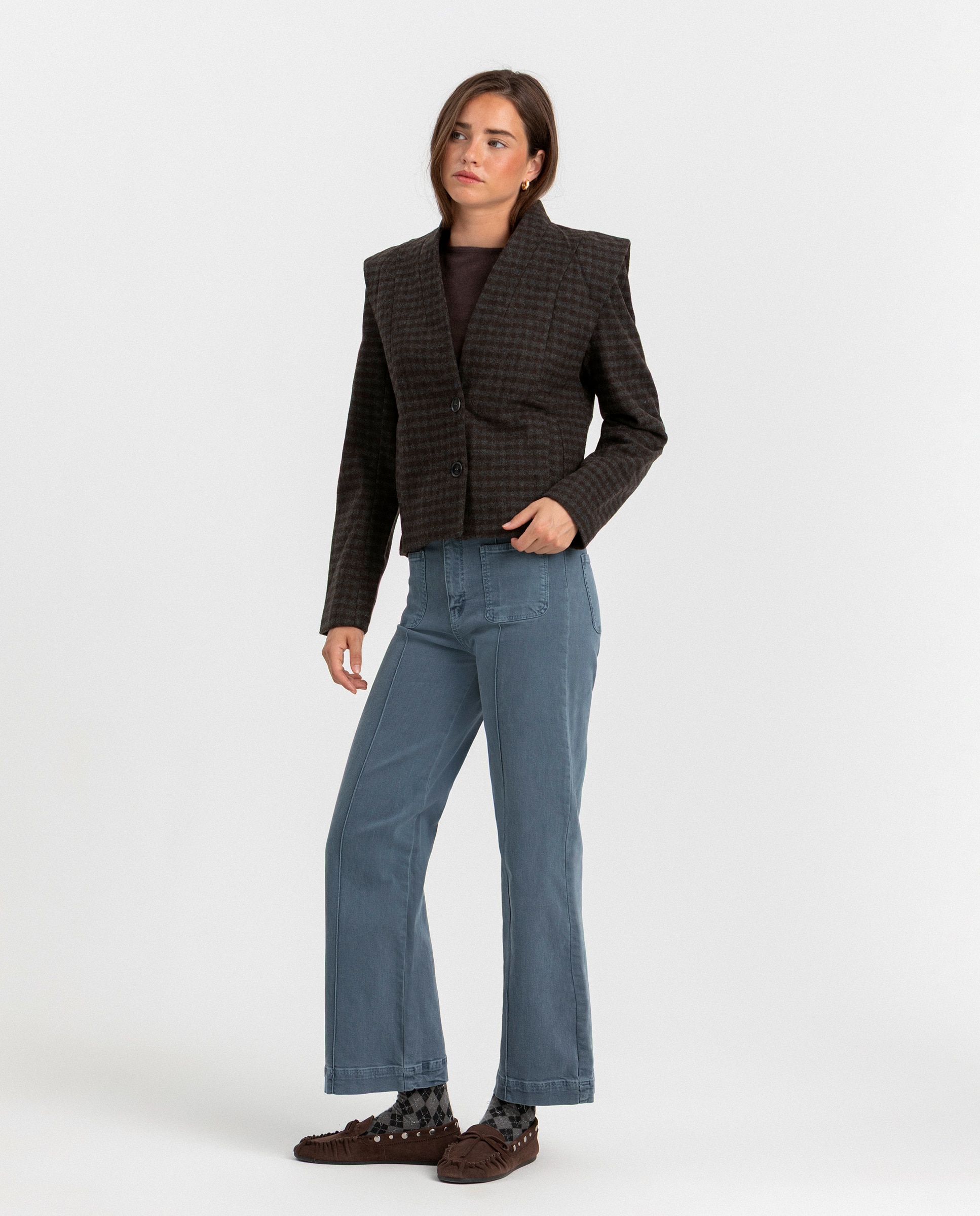 Vaquero culotte de mujer de talle alto - Noon - Azul Azul-3