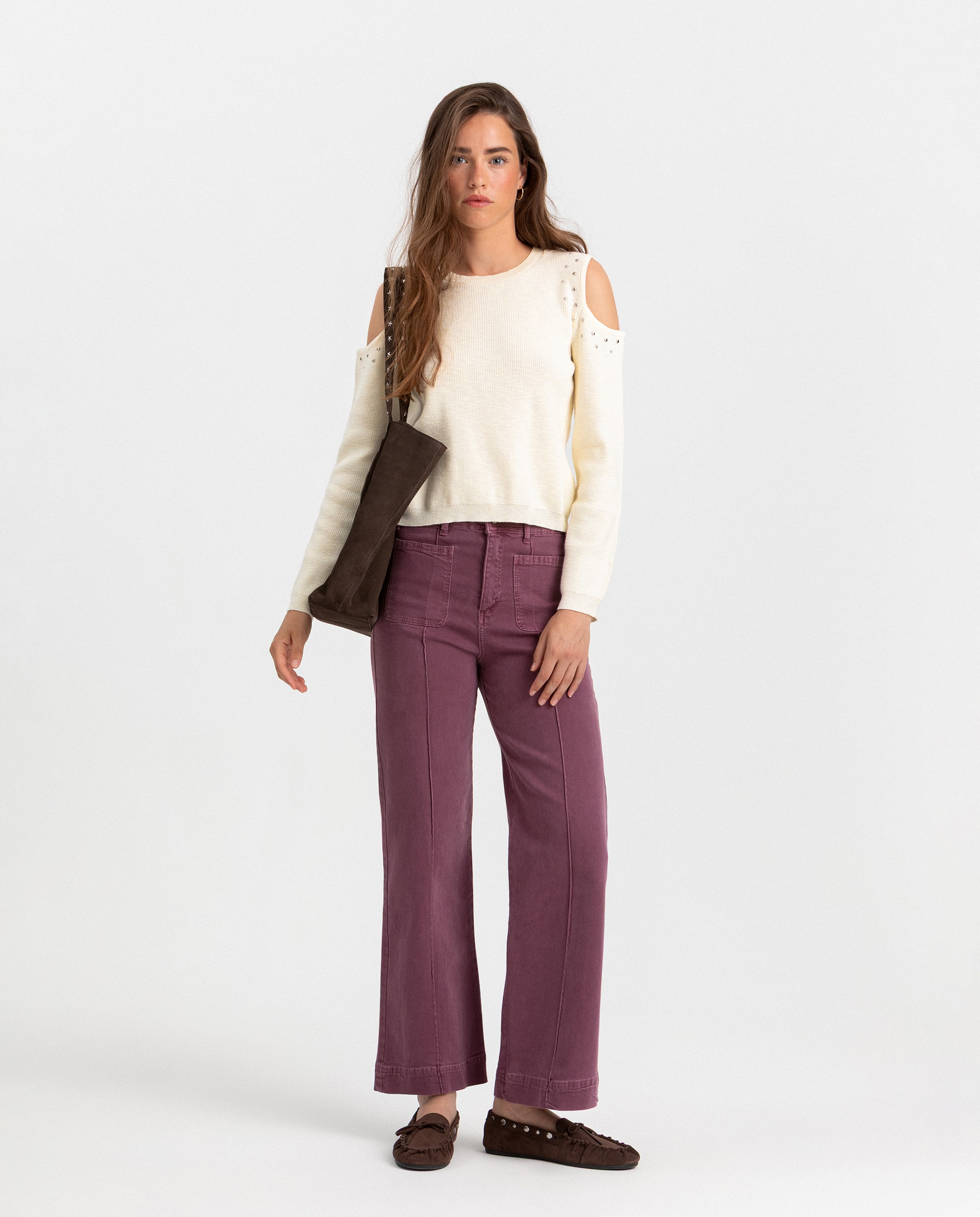 Vaquero culotte de mujer de talle alto - Noon - Rosa Rosa-1