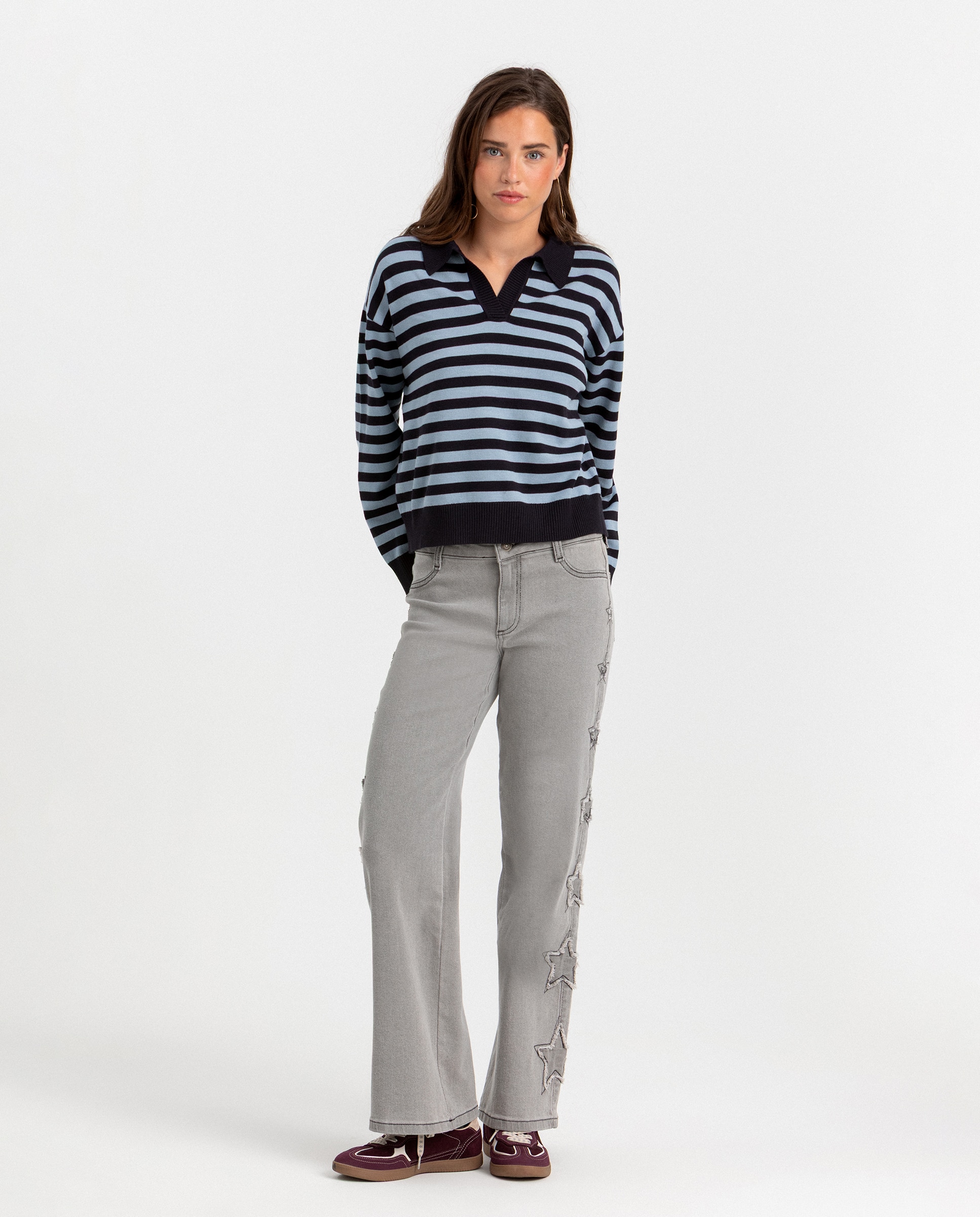 Jersey rayas de mujer con cuello polo - Noon - Azul Azul-4