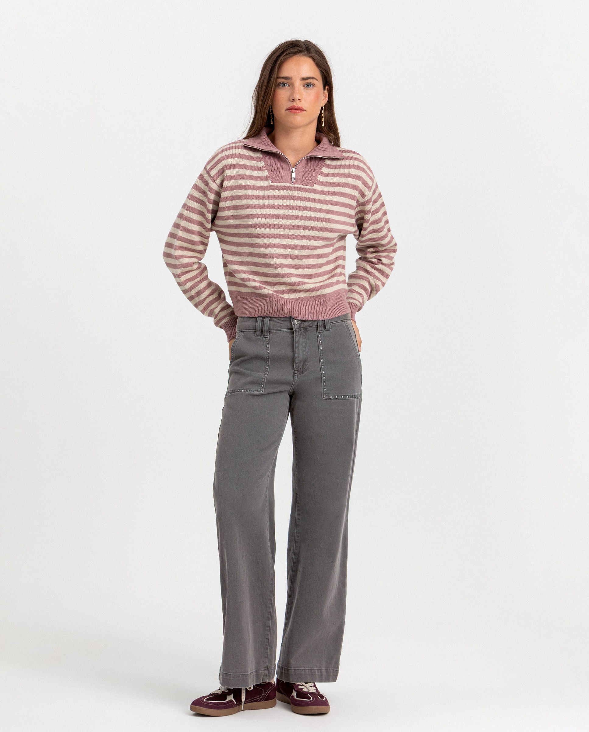 Vaquero de mujer bolsillos con tachas - Noon - Gris Gris-1