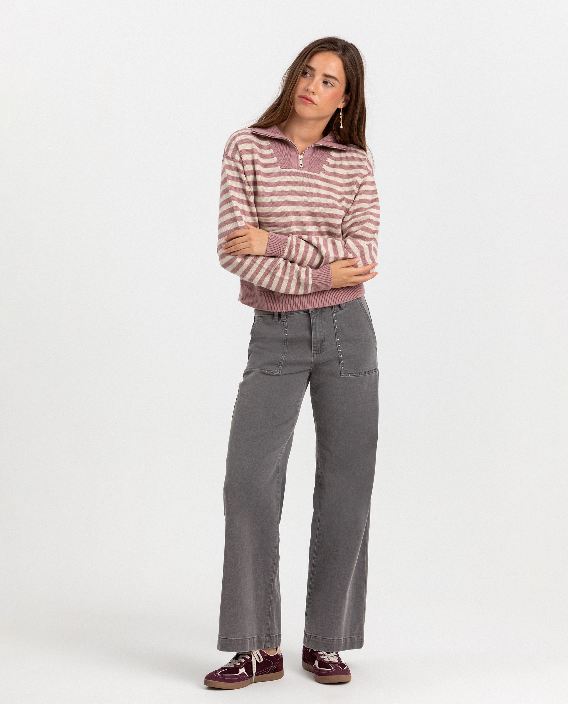 Vaquero de mujer bolsillos con tachas - Noon - Gris Gris-3