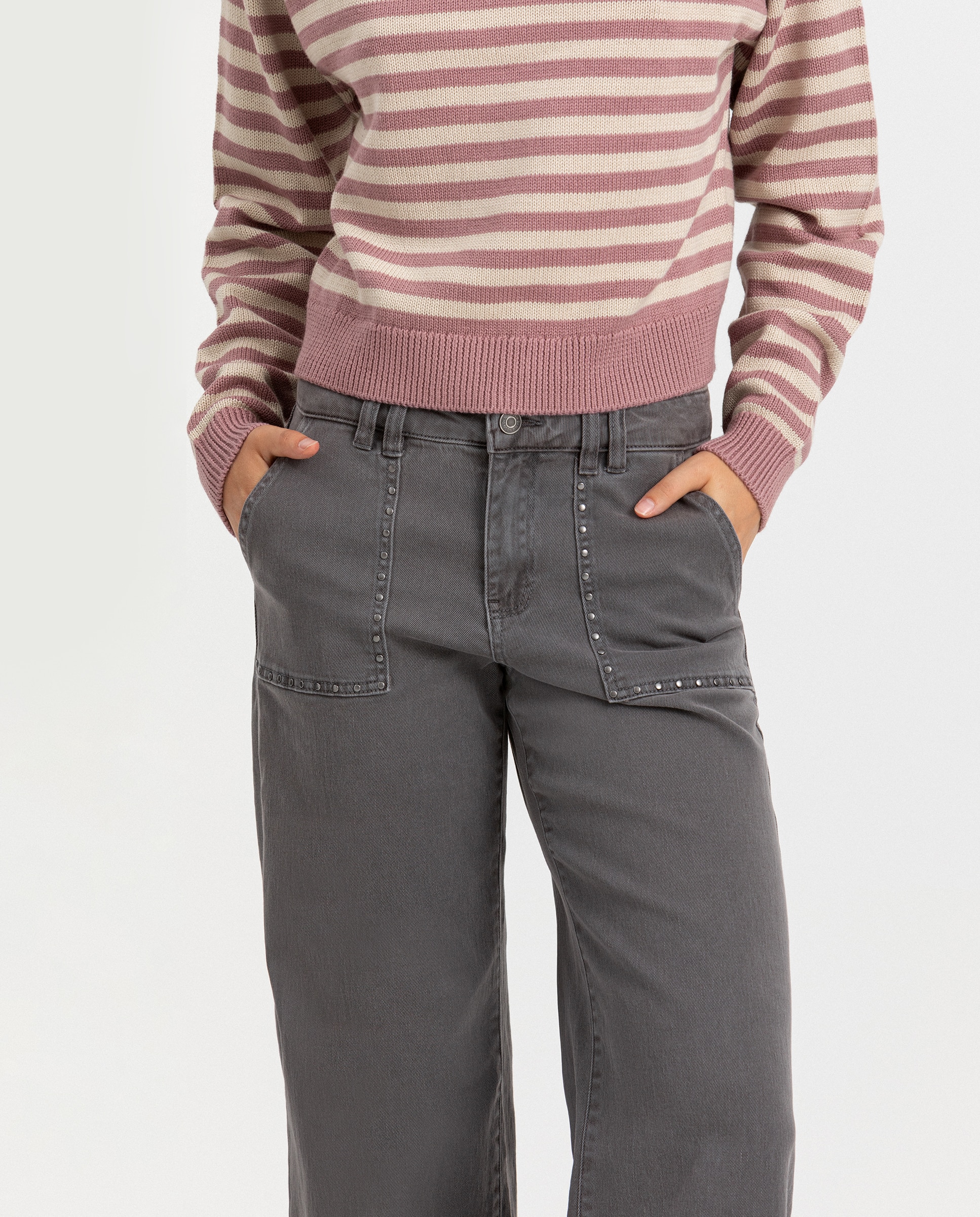 Vaquero de mujer bolsillos con tachas - Noon - Gris Gris-4