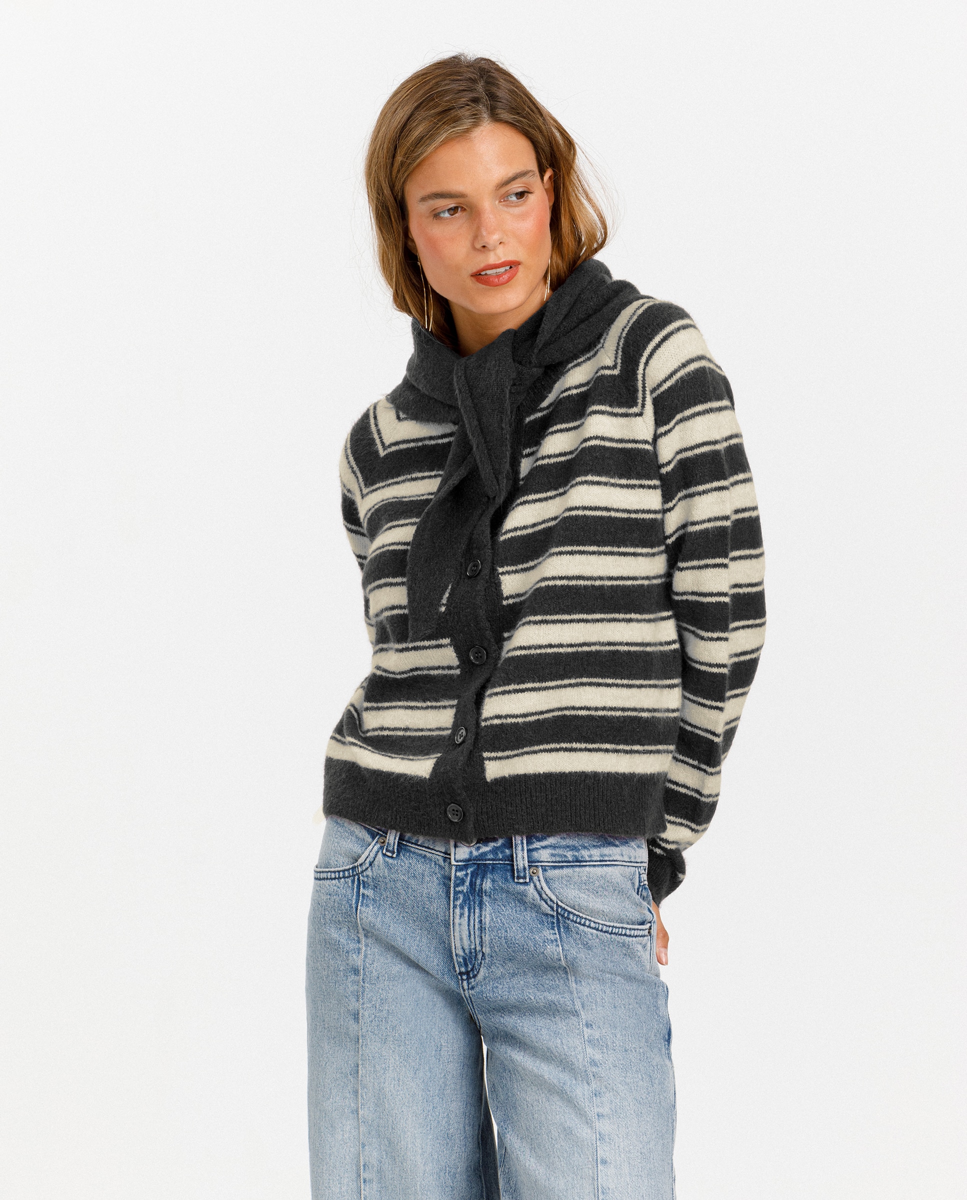 Imagen 0 de Cardigan de mujer oversize a rayas Antracita / Gris