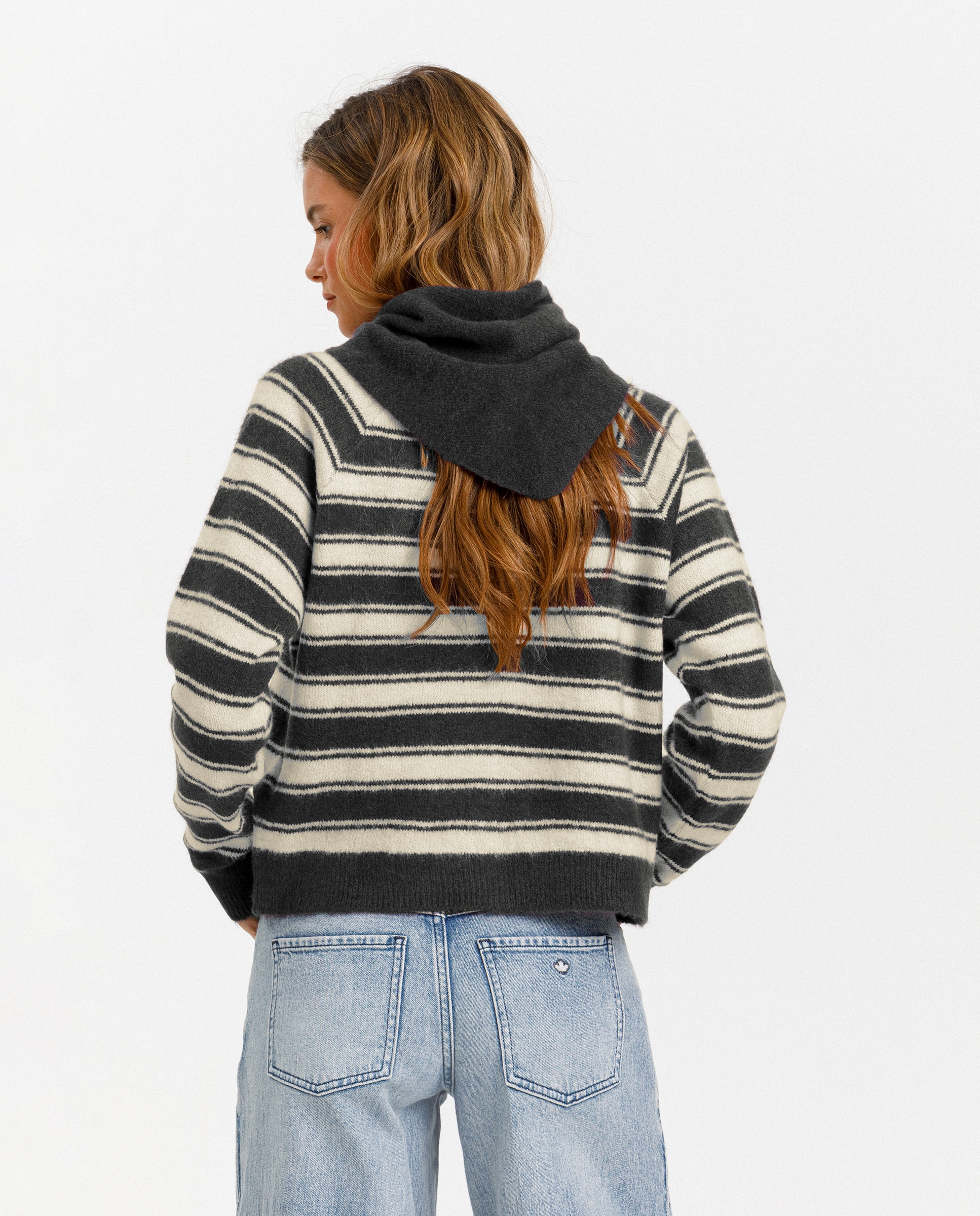 Cardigan de mujer oversize a rayas - Noon - Antracita / Gris Antracita / Gris-2