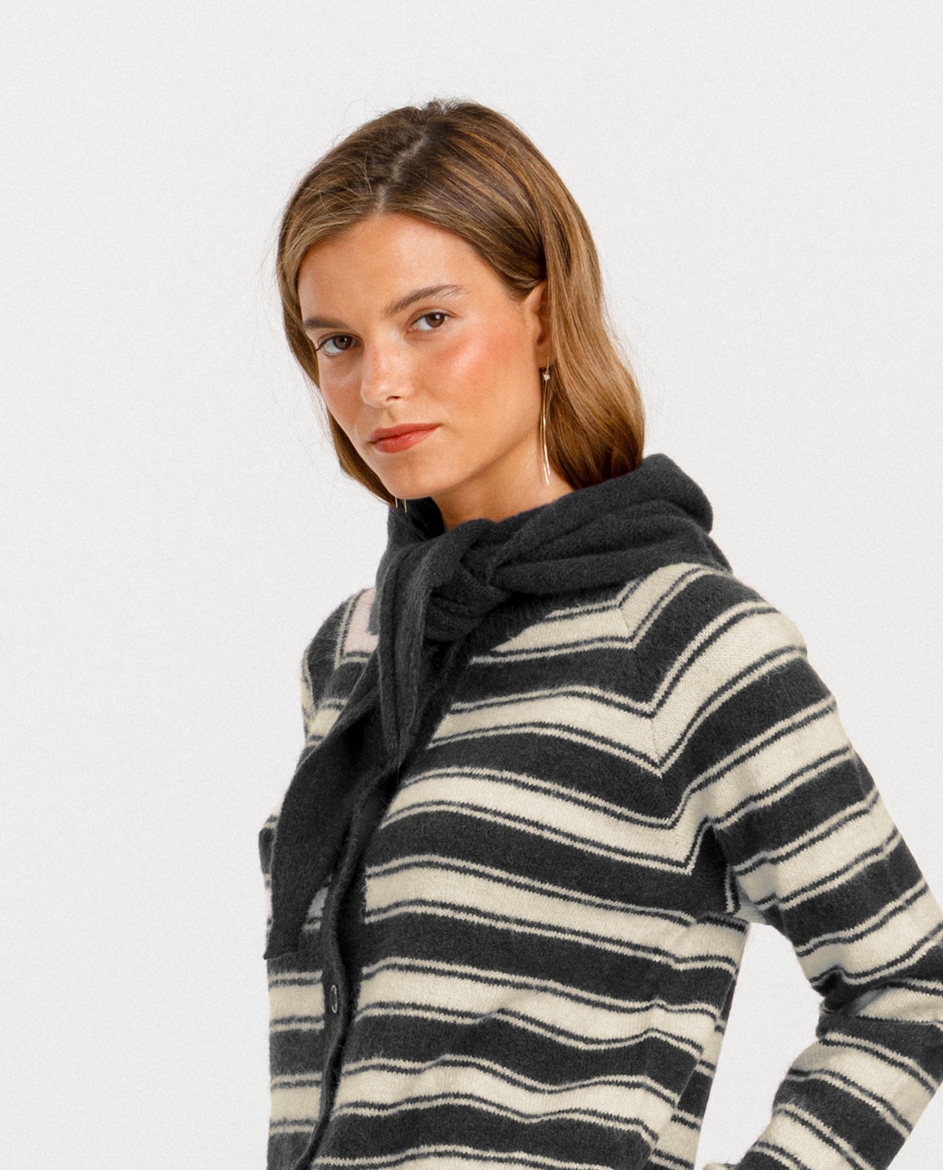 Cardigan de mujer oversize a rayas - Noon - Antracita / Gris Antracita / Gris-3