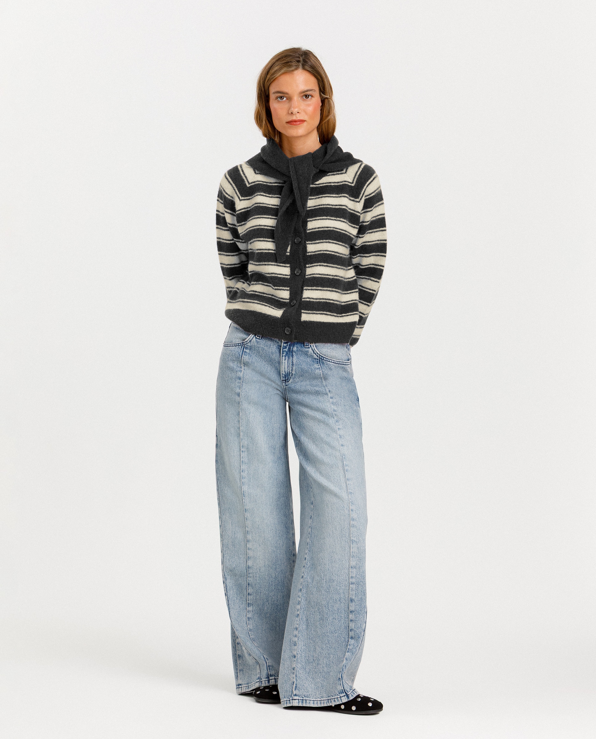 Cardigan de mujer oversize a rayas - Noon - Antracita / Gris Antracita / Gris-4