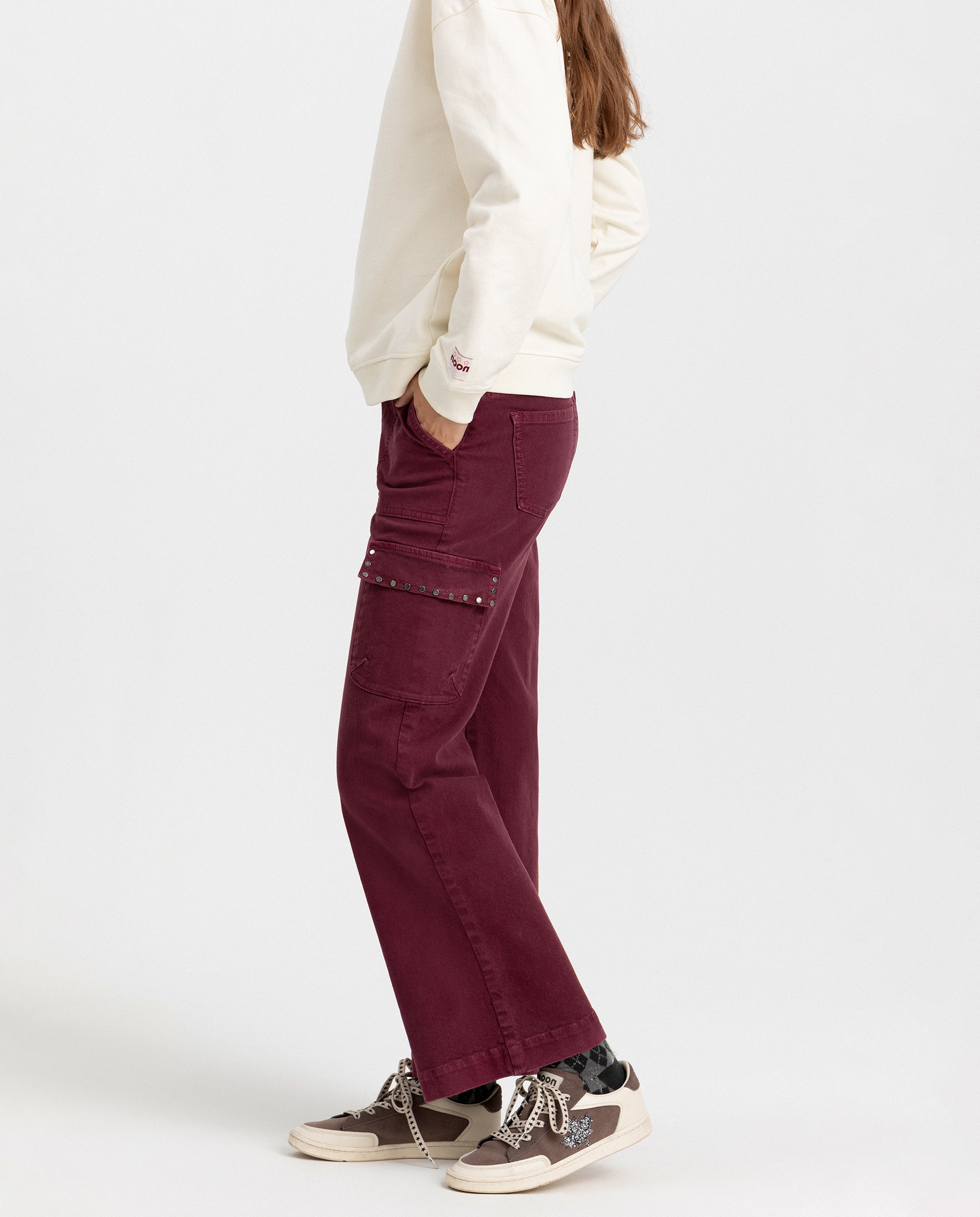 Vaquero culotte de mujer con tachas - Noon - Burdeos Burdeos-4