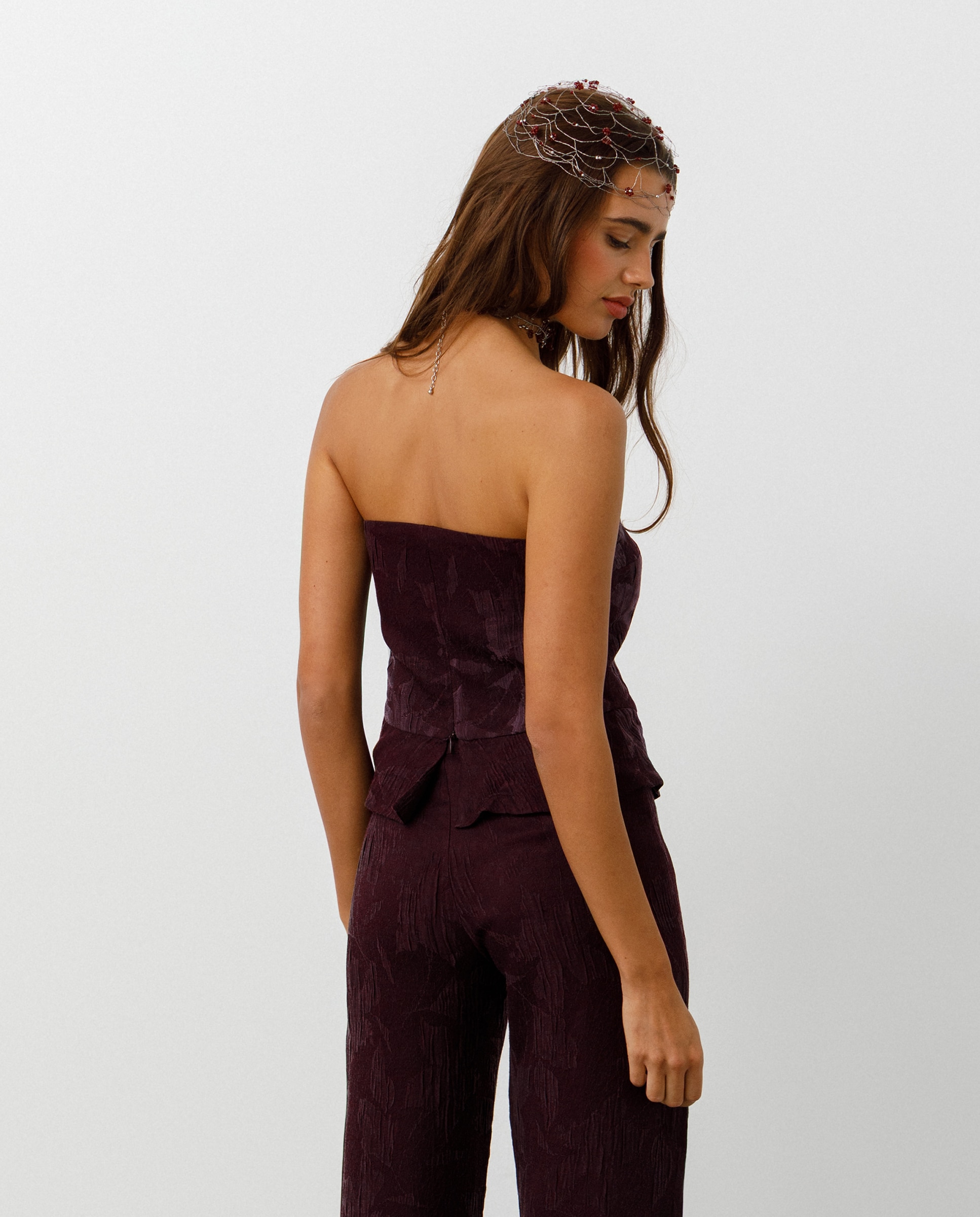 Top de mujer palabra de honor estampado floral - Noon - Burdeos Burdeos-2