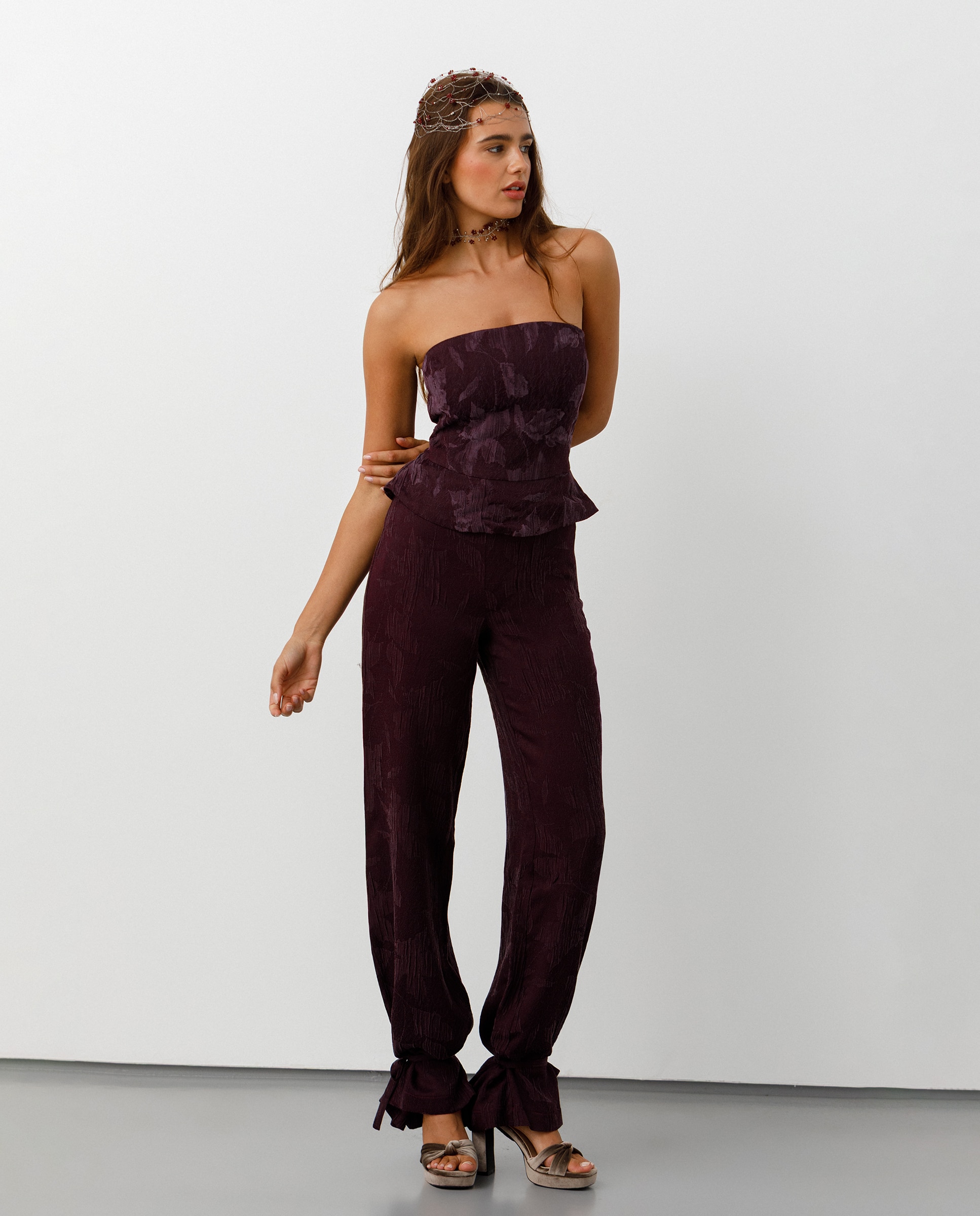 Top de mujer palabra de honor estampado floral - Noon - Burdeos Burdeos-3