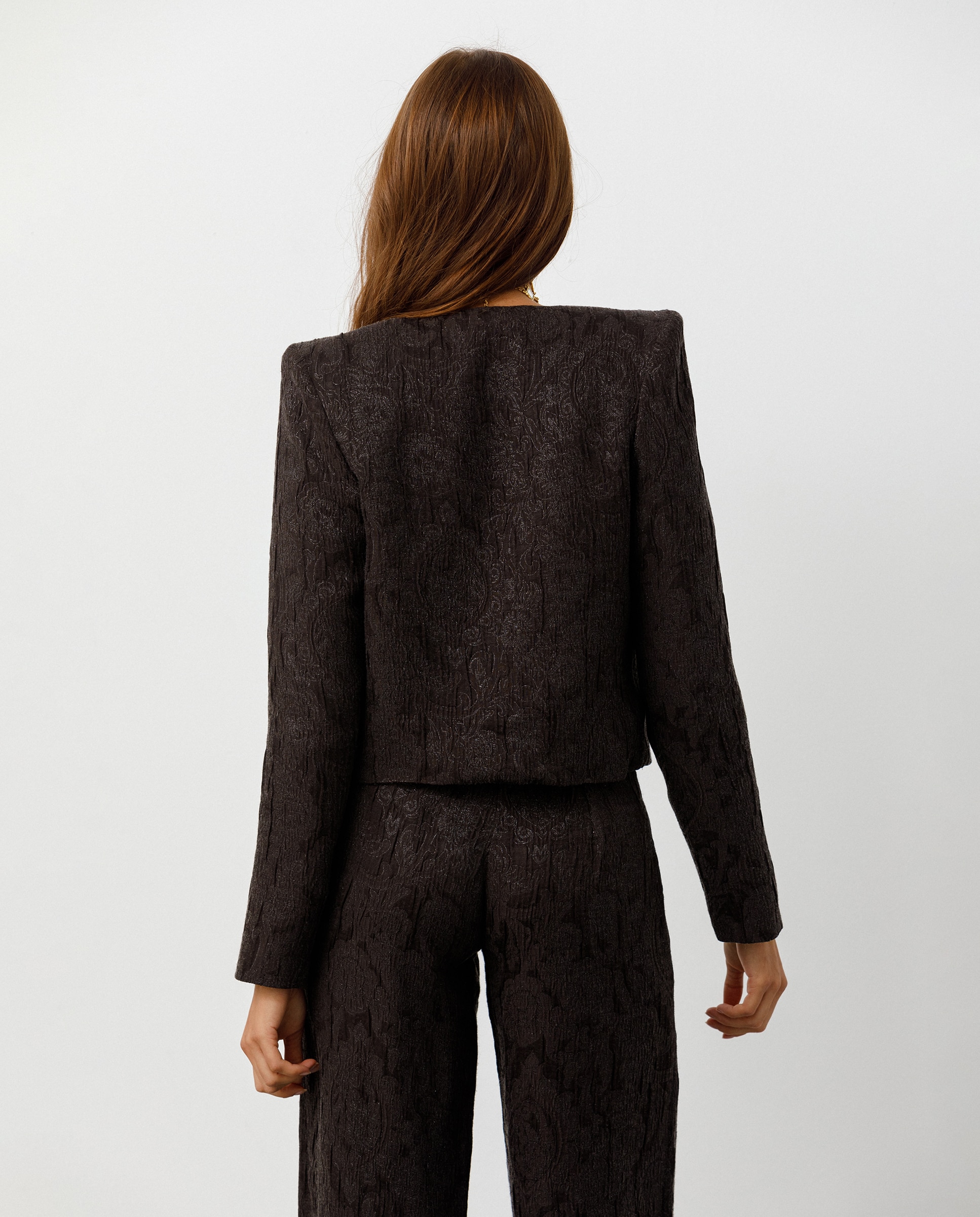 Chaqueta de mujer con hombreras - Noon - Marrón Marrón-2