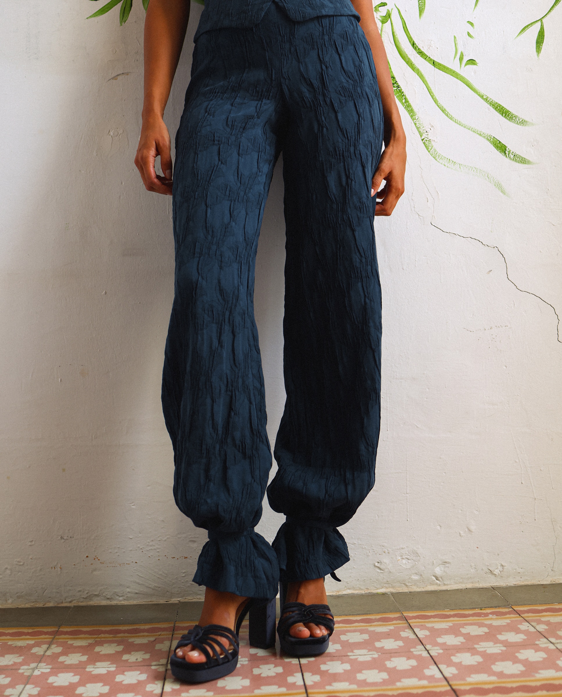 Imagen 4 de Pantalón recto efecto bombacho de mujer - Noon - Azul Azul