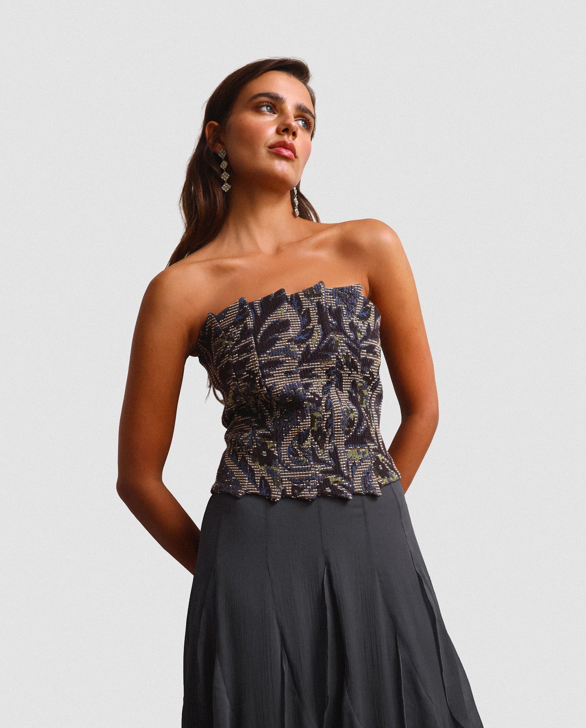Top de mujer palabra de honor estampado - Noon - Marrón Marrón-1