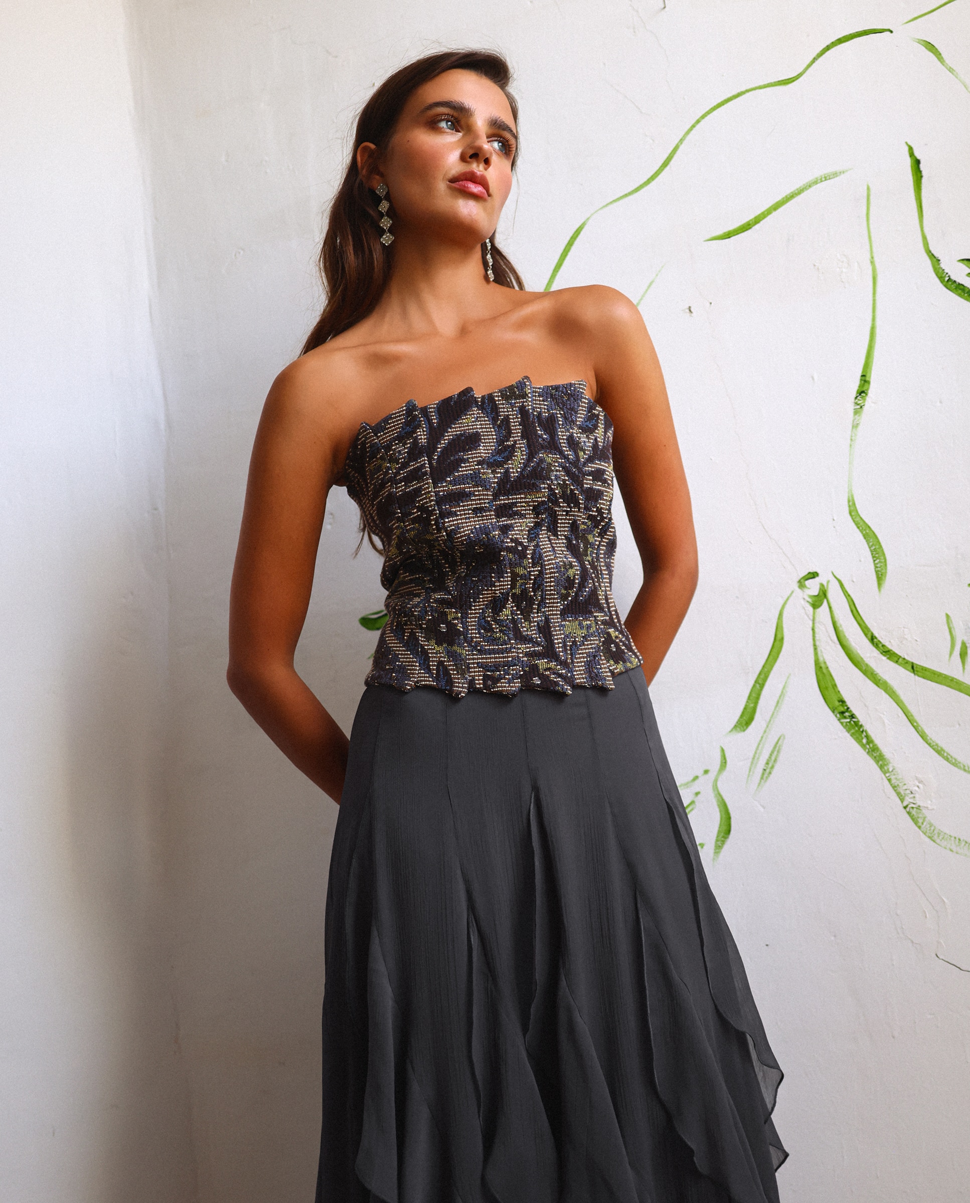 Top de mujer palabra de honor estampado - Noon - Marrón Marrón-4