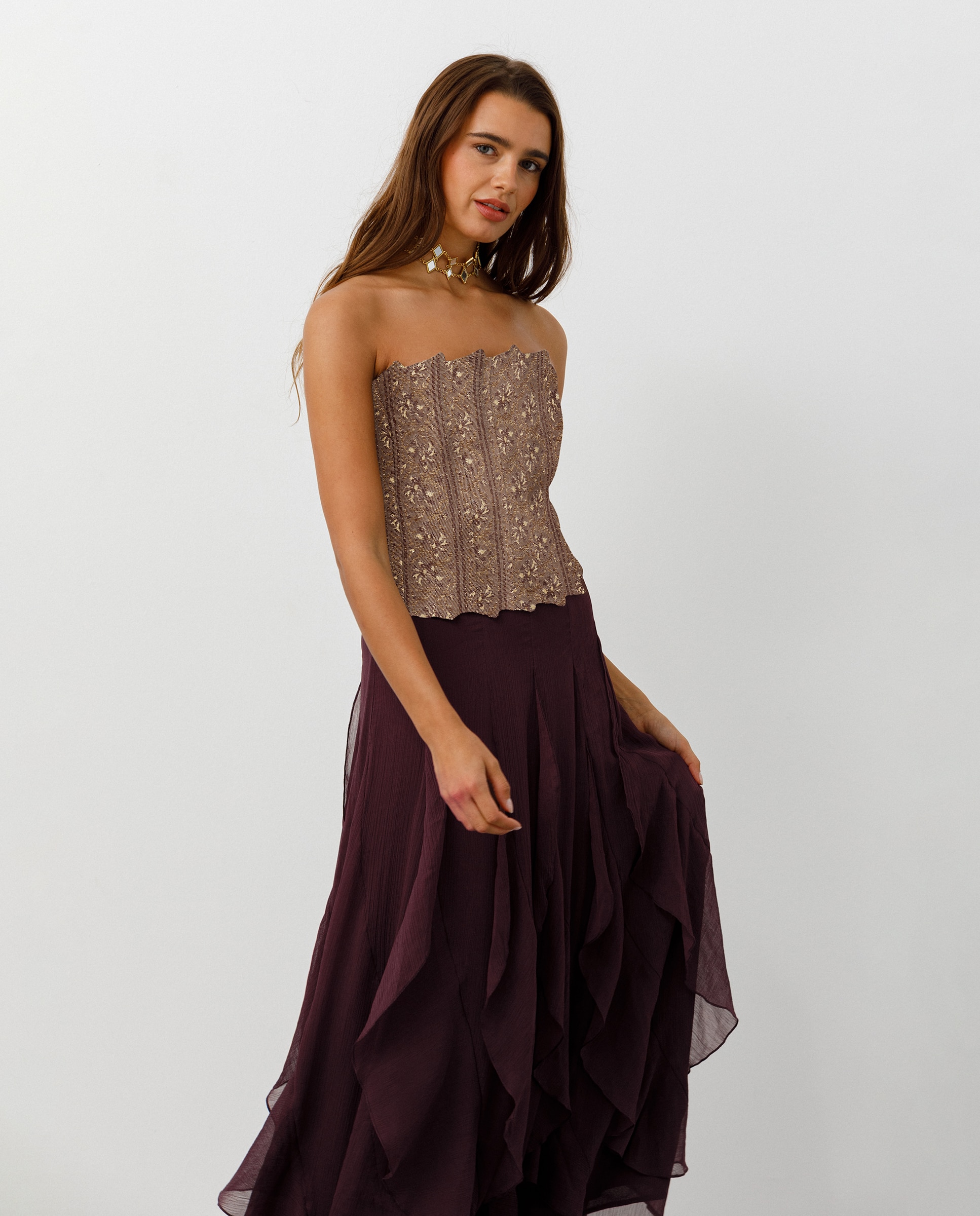 Top de mujer palabra de honor estampado - Noon - Dorado Dorado-1