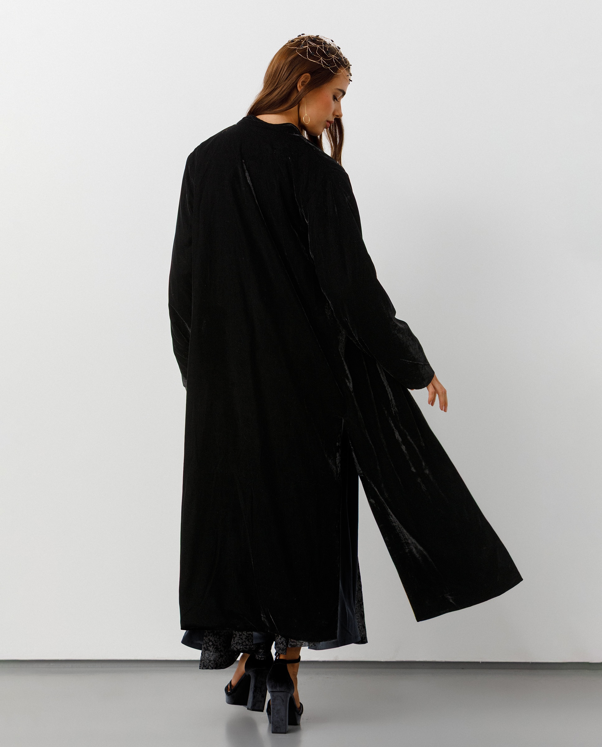 Kimono largo de mujer de terciopelo - Noon - Negro Negro-2