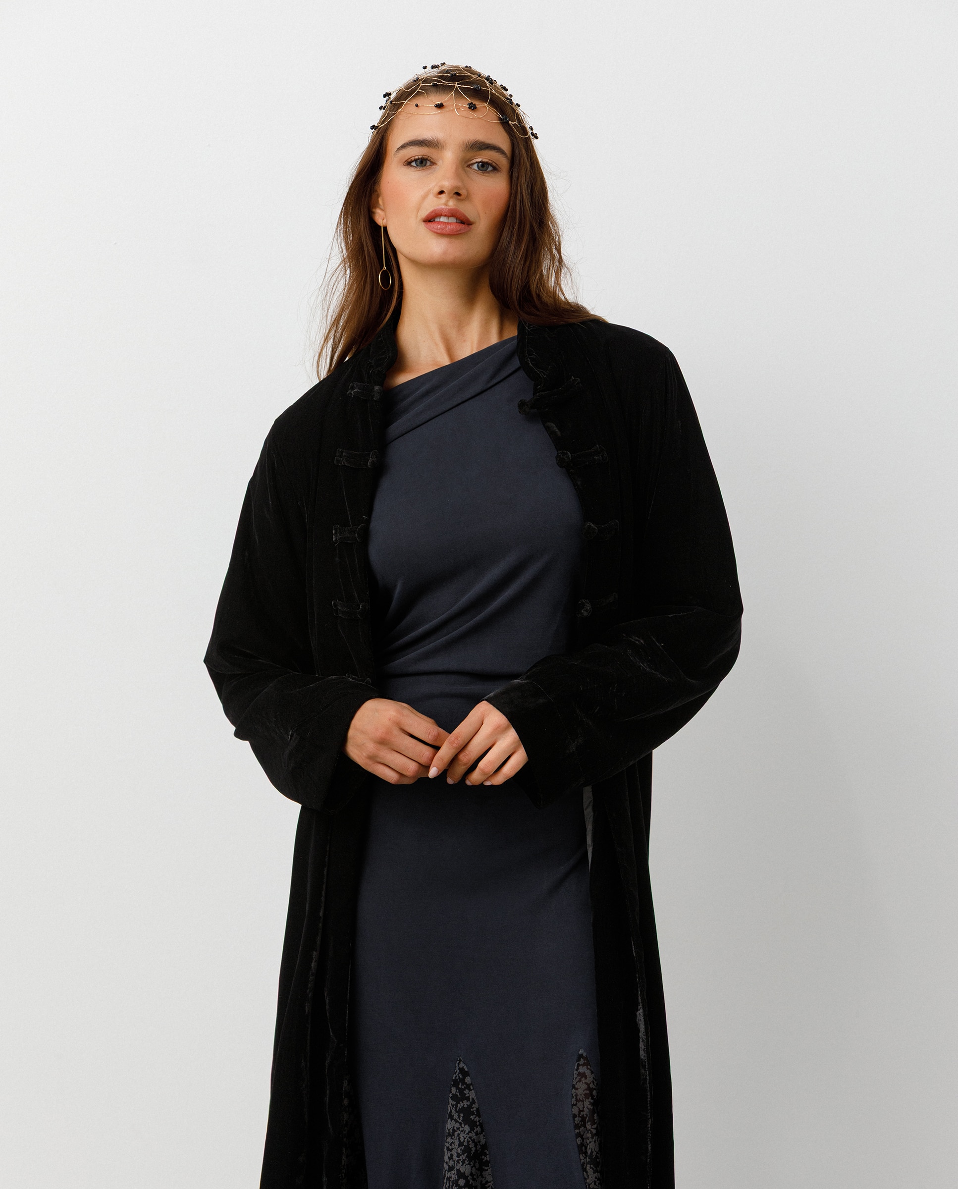 Kimono largo de mujer de terciopelo - Noon - Negro Negro-4