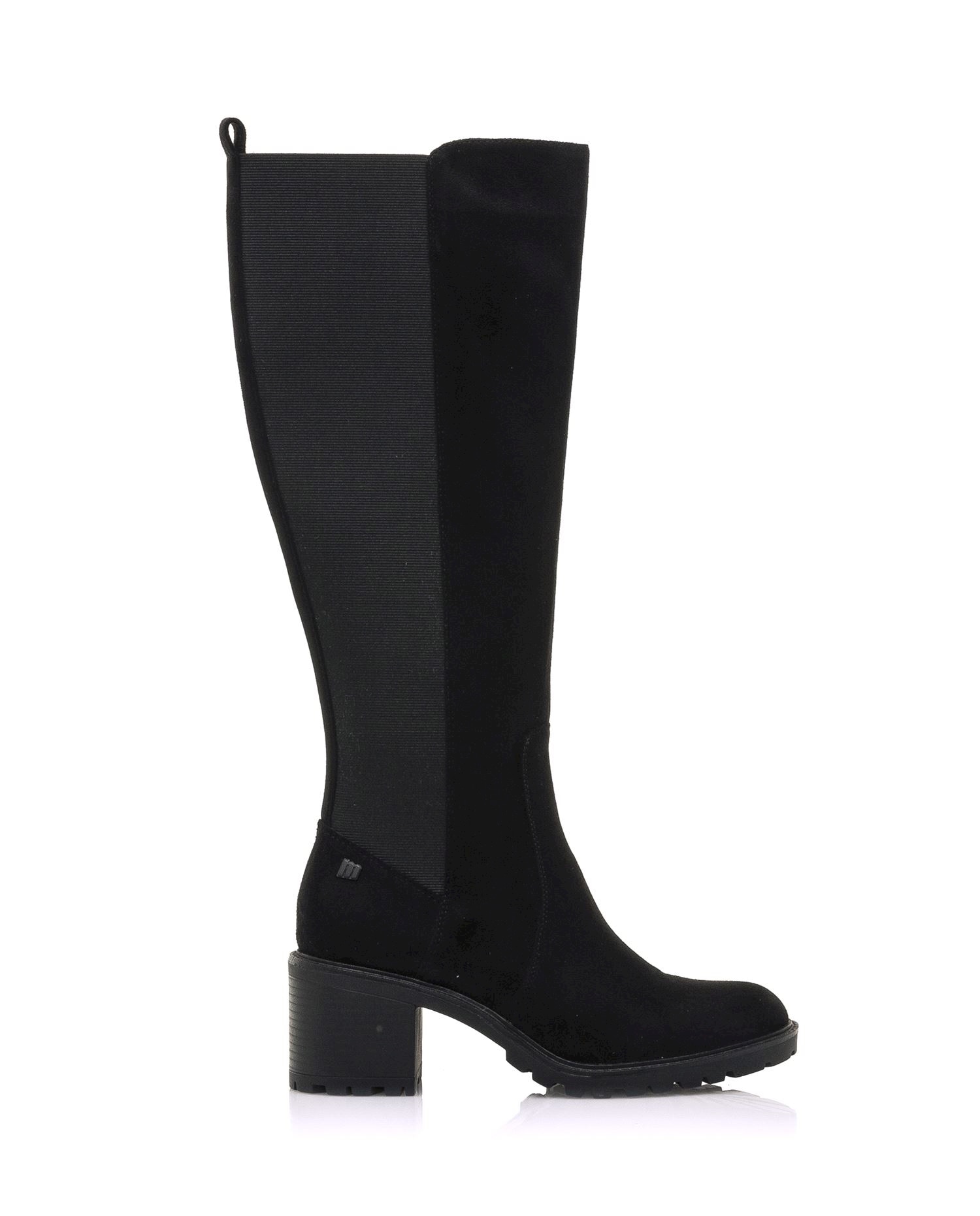 Botas básicas con tacón de mujer con detalle de elástico en el lateral - Mustang - Negro mate Negro mate-1