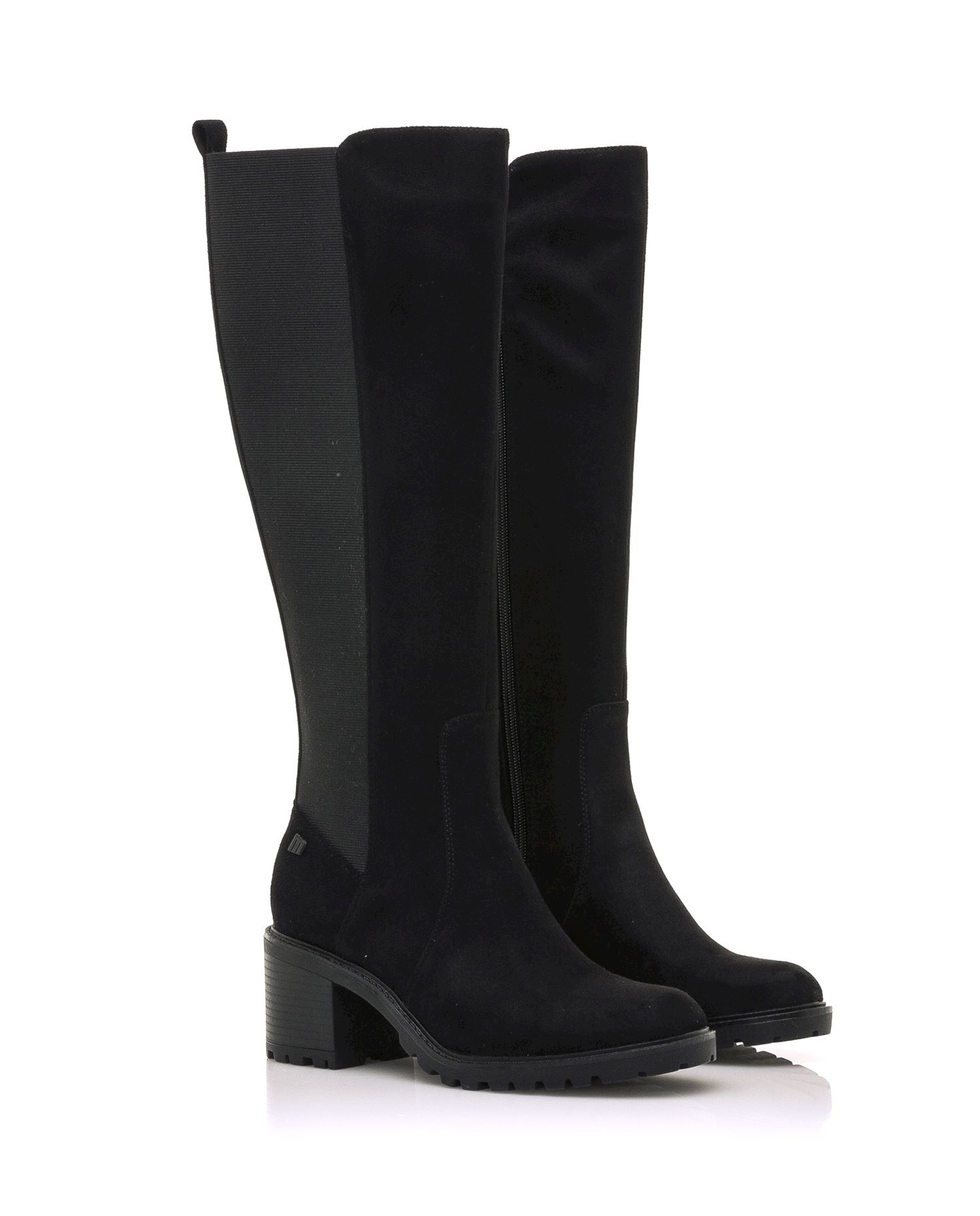 Botas básicas con tacón de mujer con detalle de elástico en el lateral - Mustang - Negro mate Negro mate-2