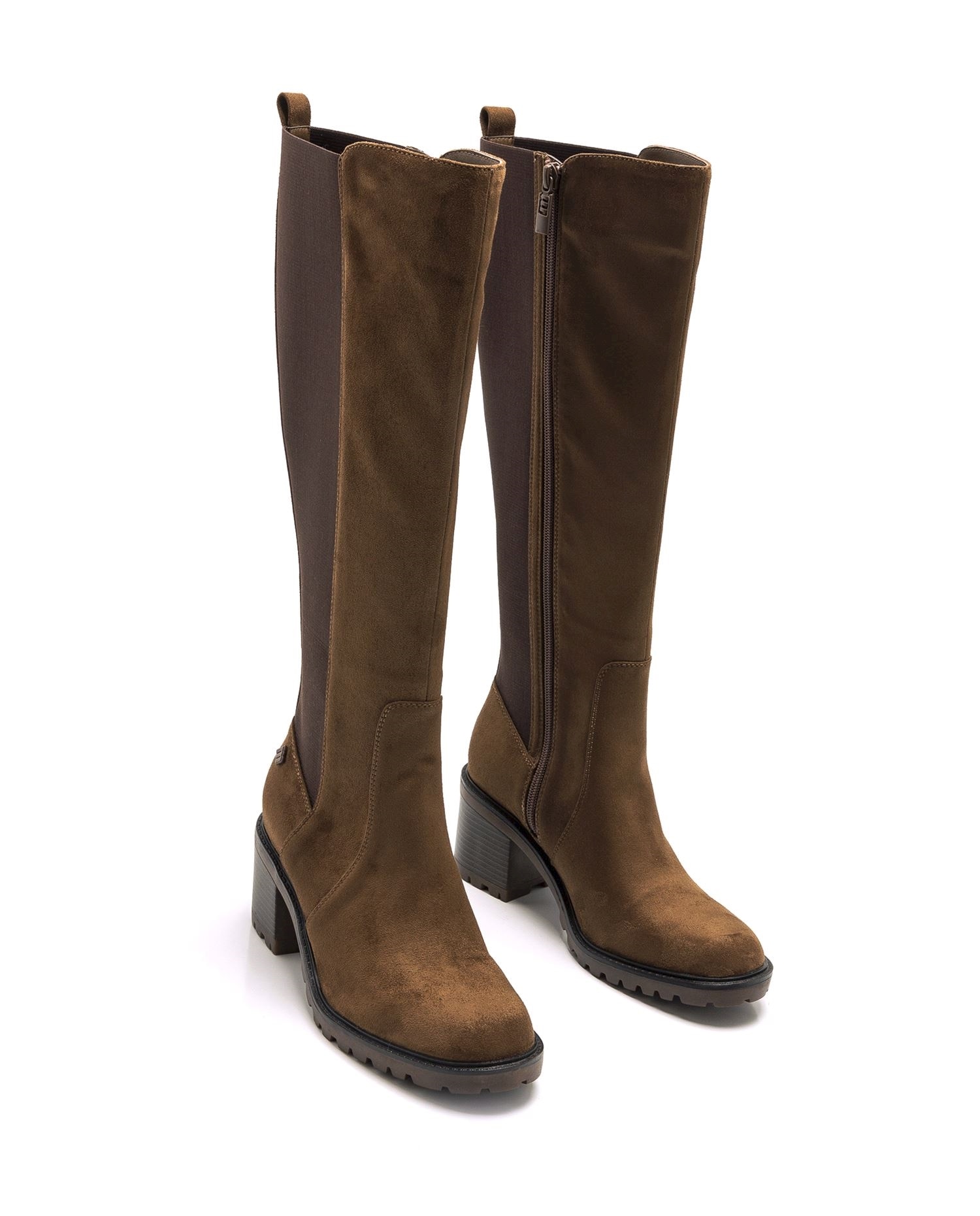 Botas básicas con tacón de mujer con detalle de elástico en el lateral - Avellana Avellana-3