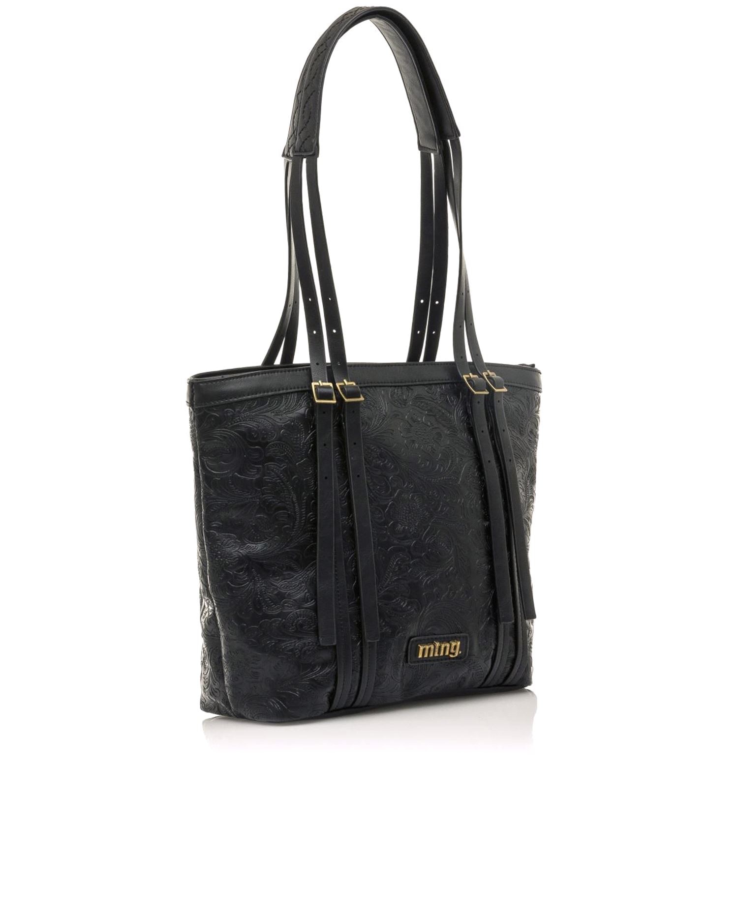 Saco de ombro em preto com impressão floral Preto-2