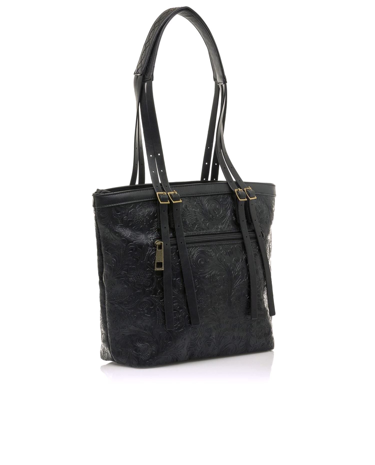 Saco de ombro em preto com impressão floral Preto-5