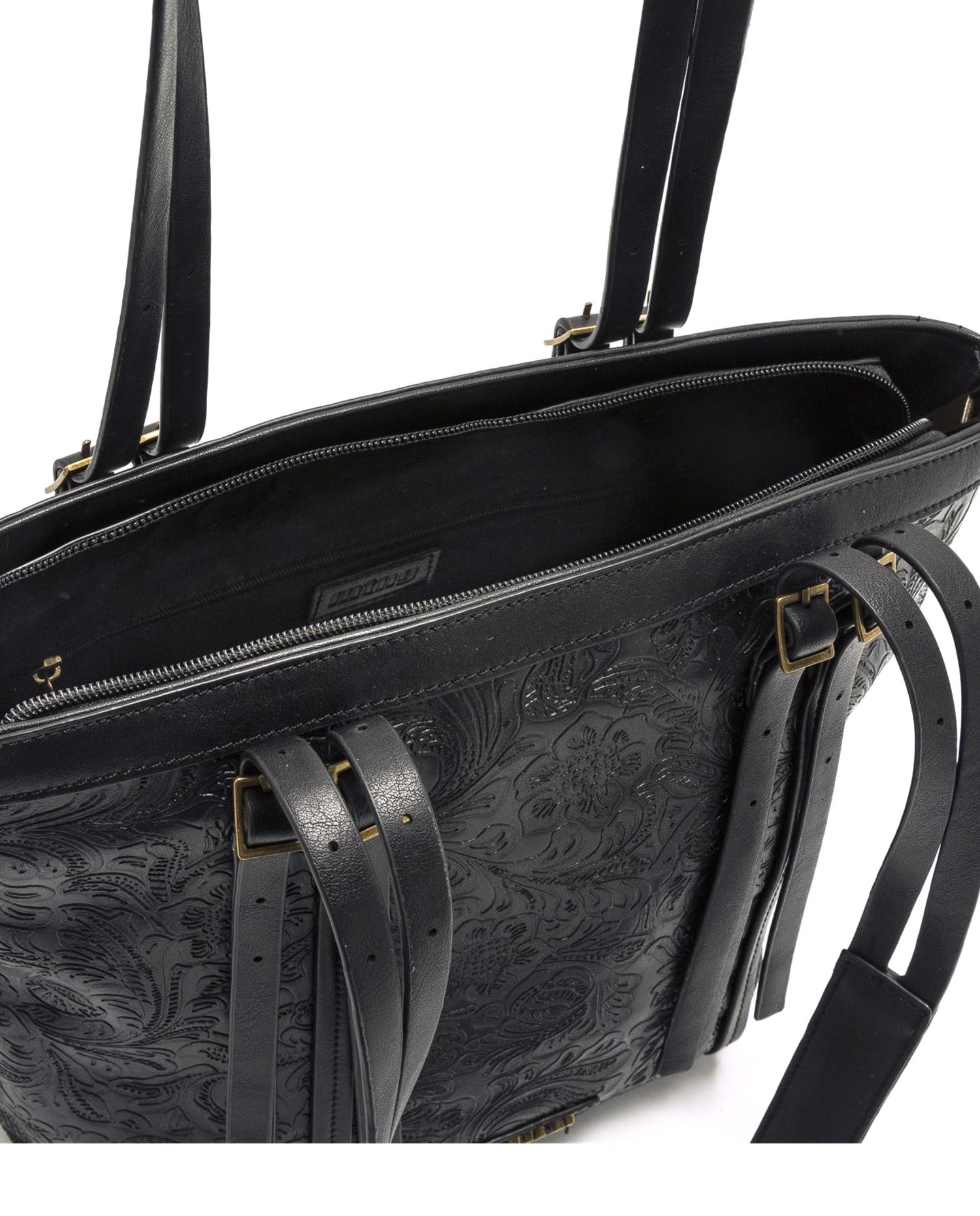 Saco de ombro em preto com impressão floral Preto-3